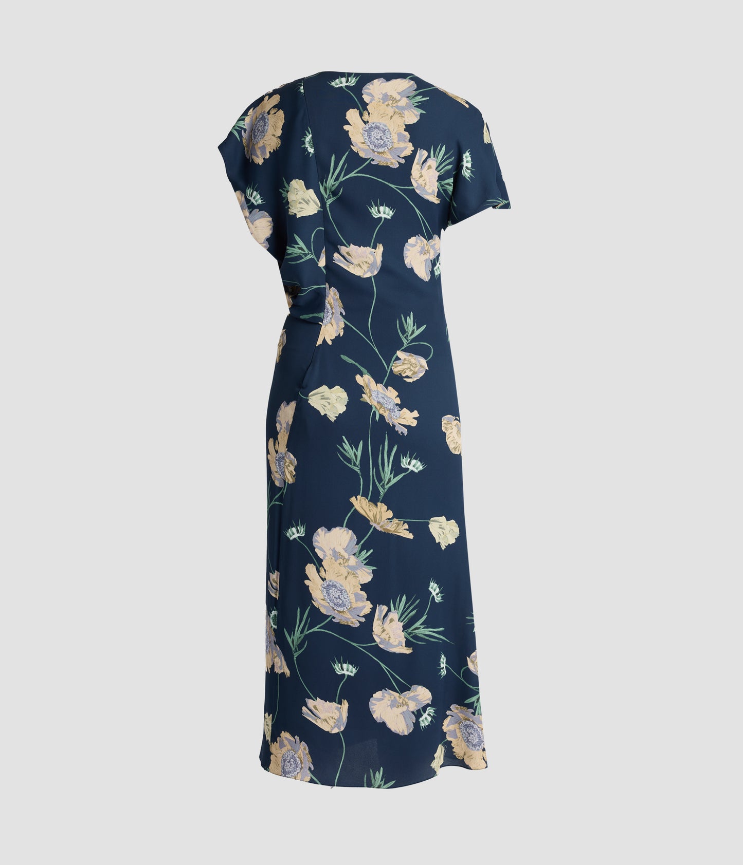 Floral Crepe Asymmetric Midi Dress