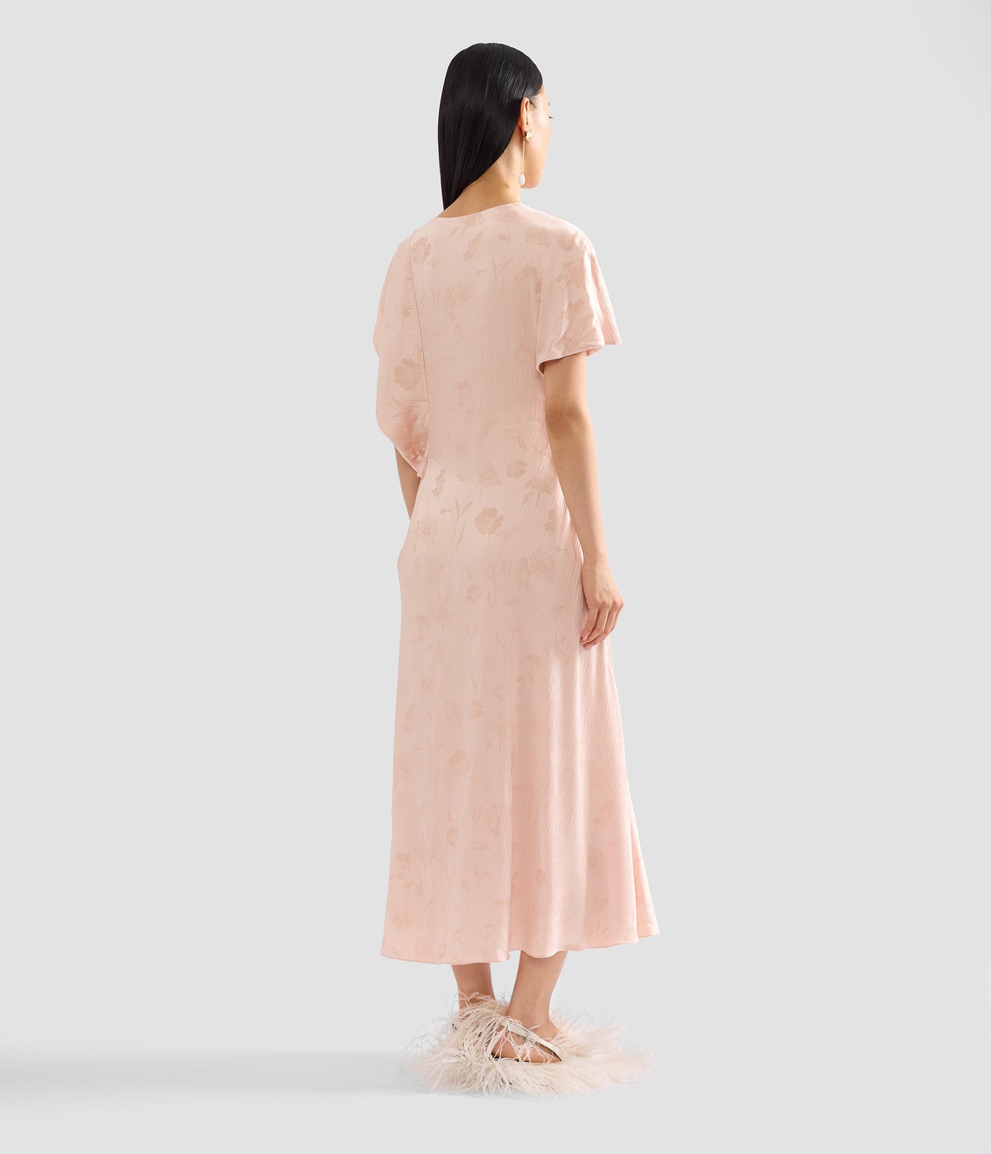 Floral Creponne Jacquard Short Sleeve Midi Dress