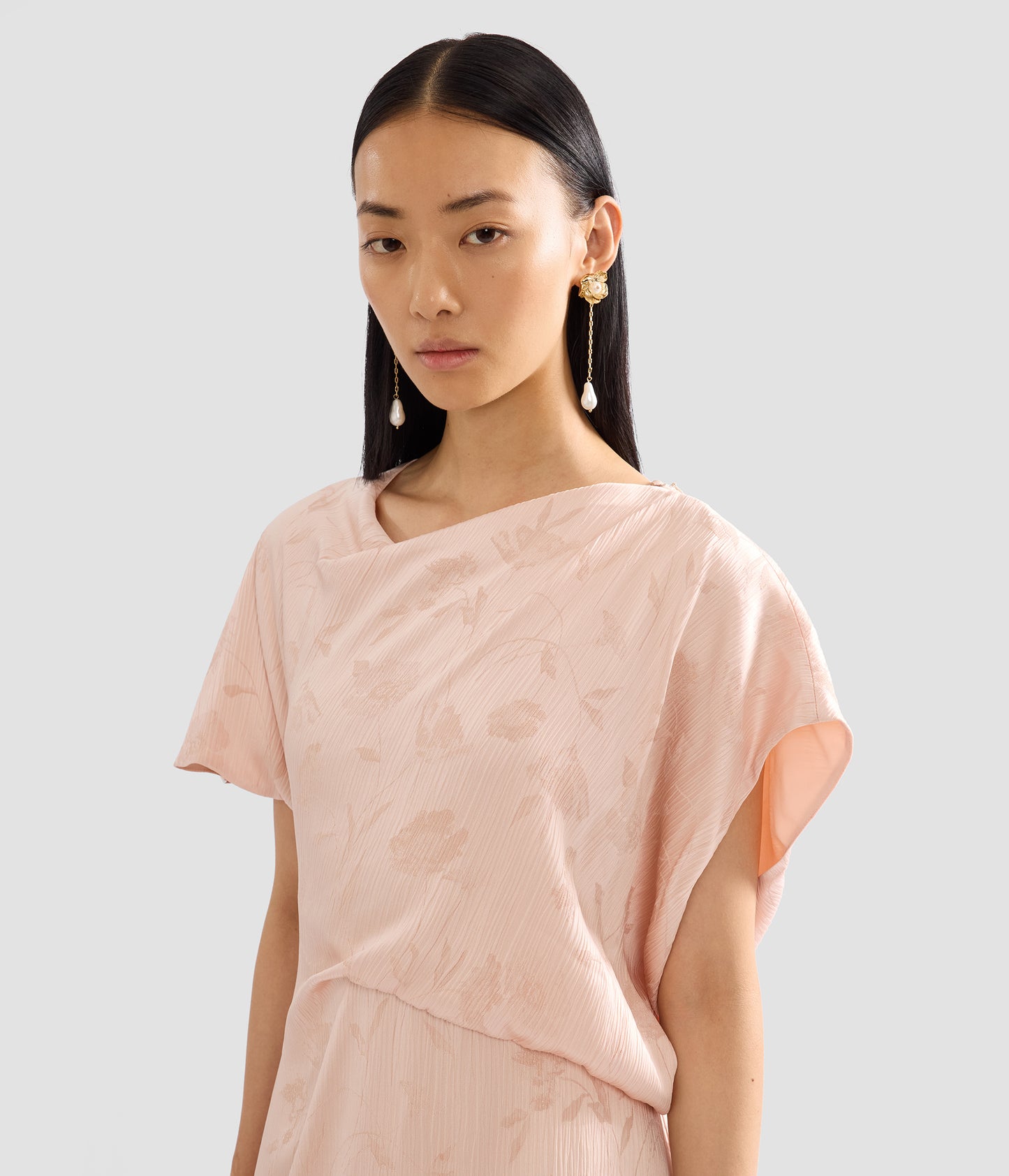Floral Creponne Jacquard Short Sleeve Midi Dress