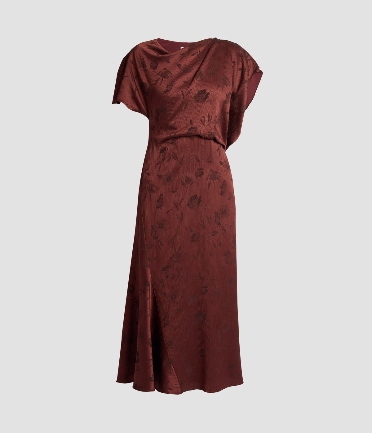 Floral Creponne Jacquard Short Sleeve Midi Dress