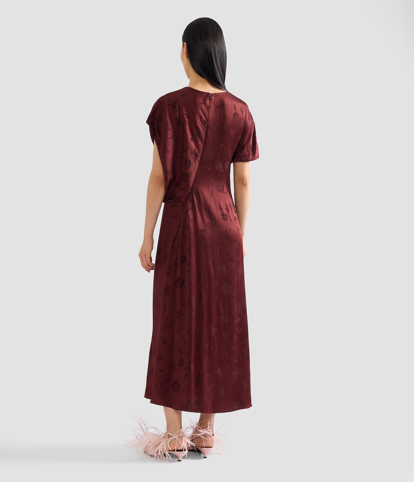 Floral Creponne Jacquard Short Sleeve Midi Dress