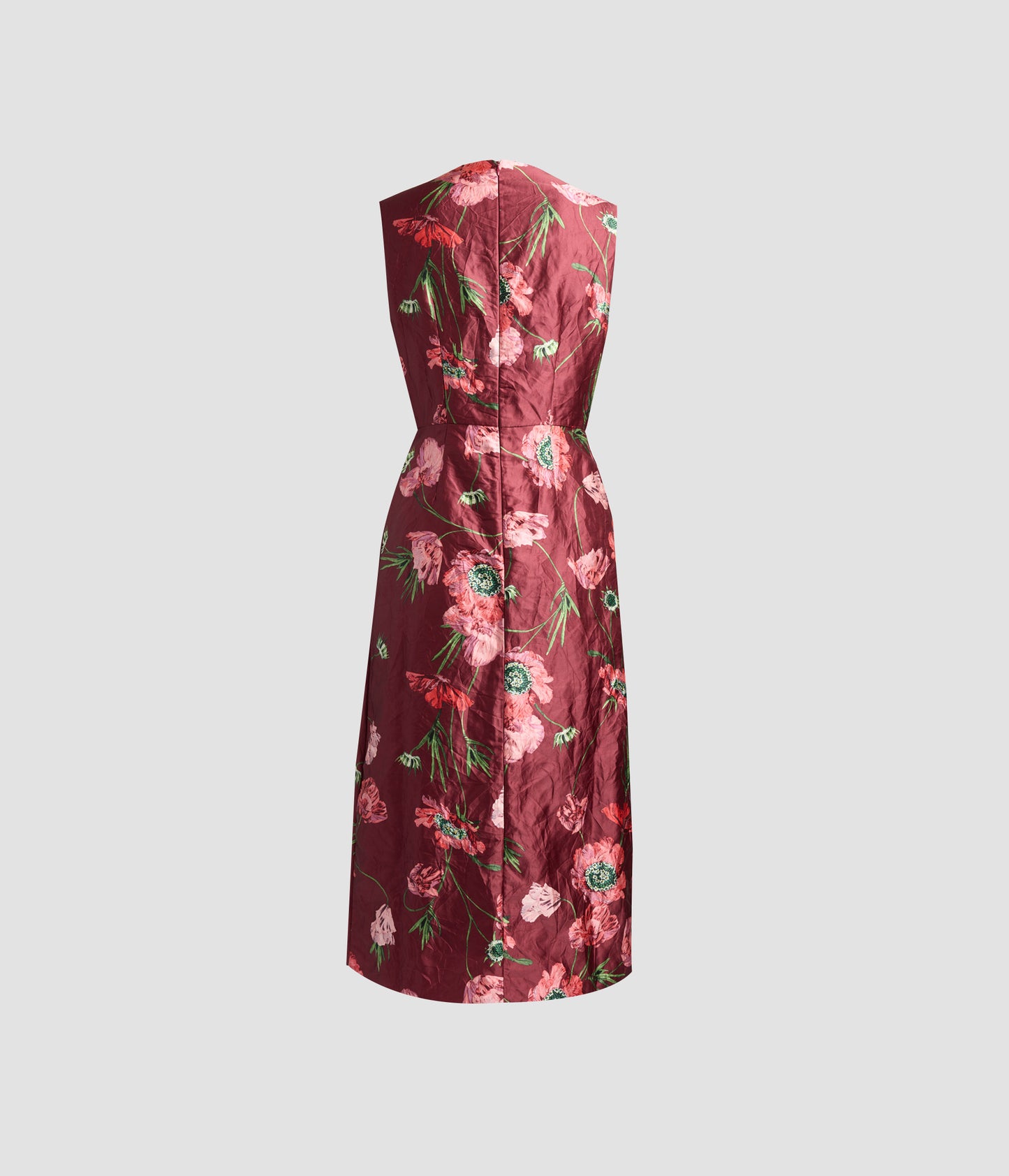 Floral Textured Satin Sleeveless Midi Dress