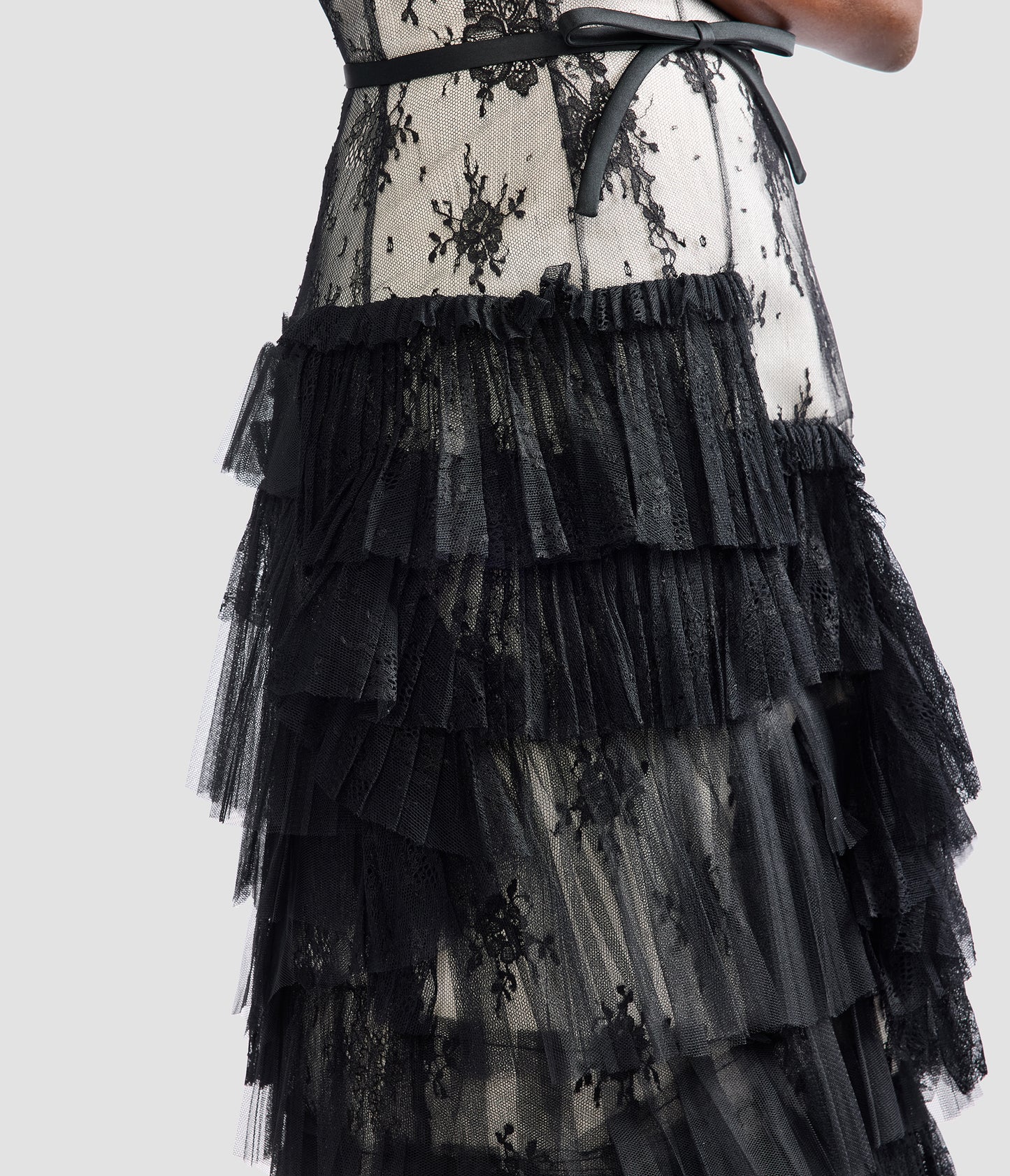 Pleated Lace Bustier Midi Dress