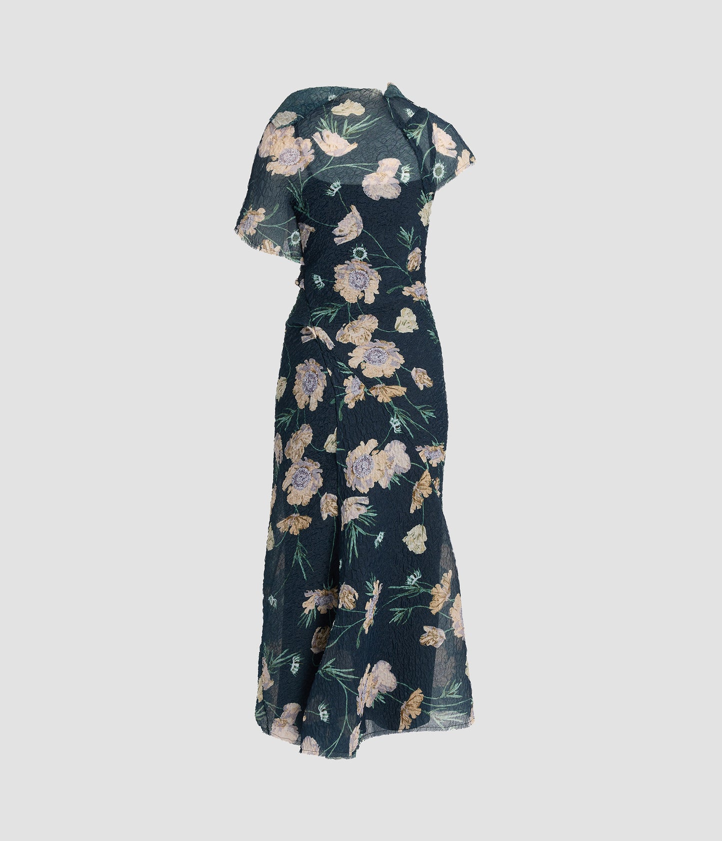 Floral Organza Cloque Asymmetric Midi Dress