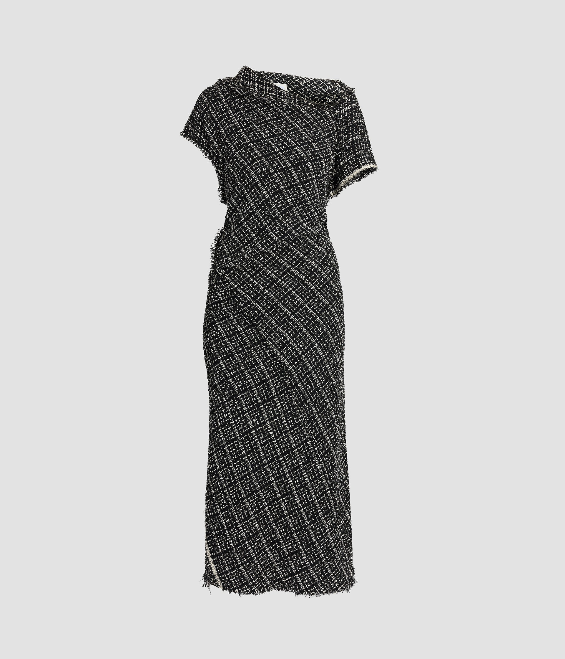 Tweed Asymmetric Midi Dress