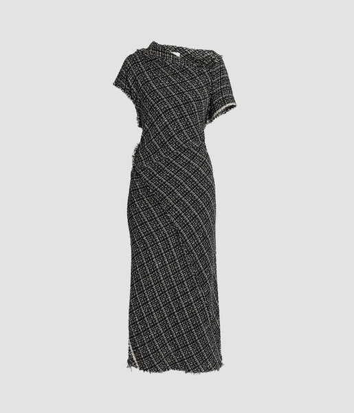 Tweed Asymmetric Midi Dress | Erdem.com – ERDEM