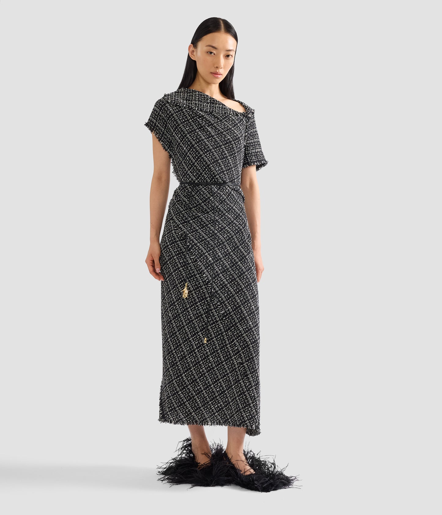 Tweed Asymmetric Midi Dress
