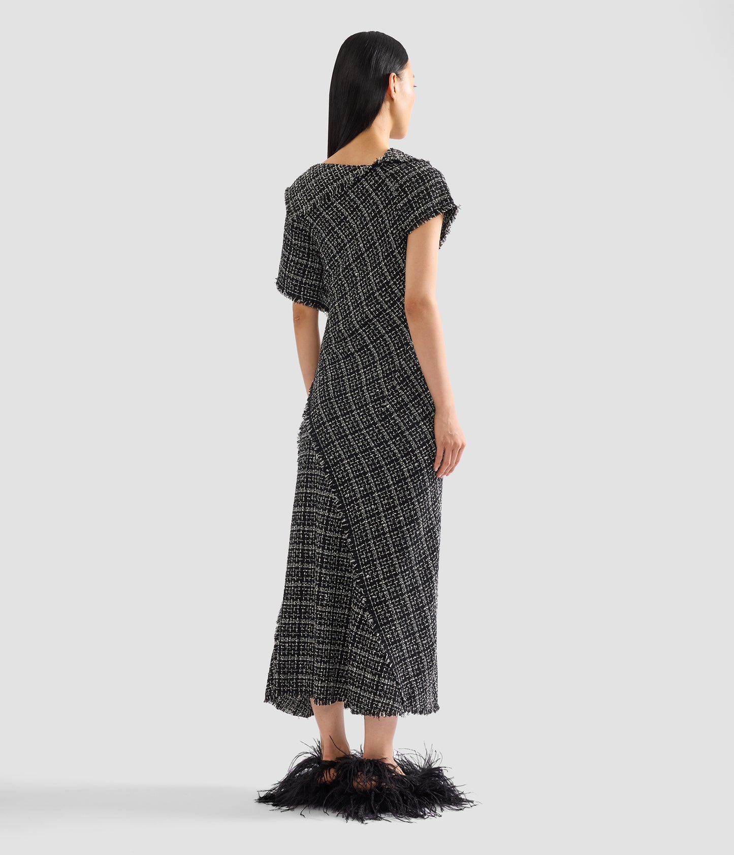 Tweed Asymmetric Midi Dress