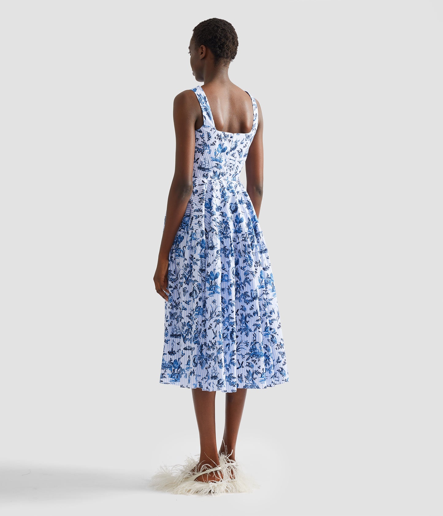Printed Poplin Sleeveless Midi Dress