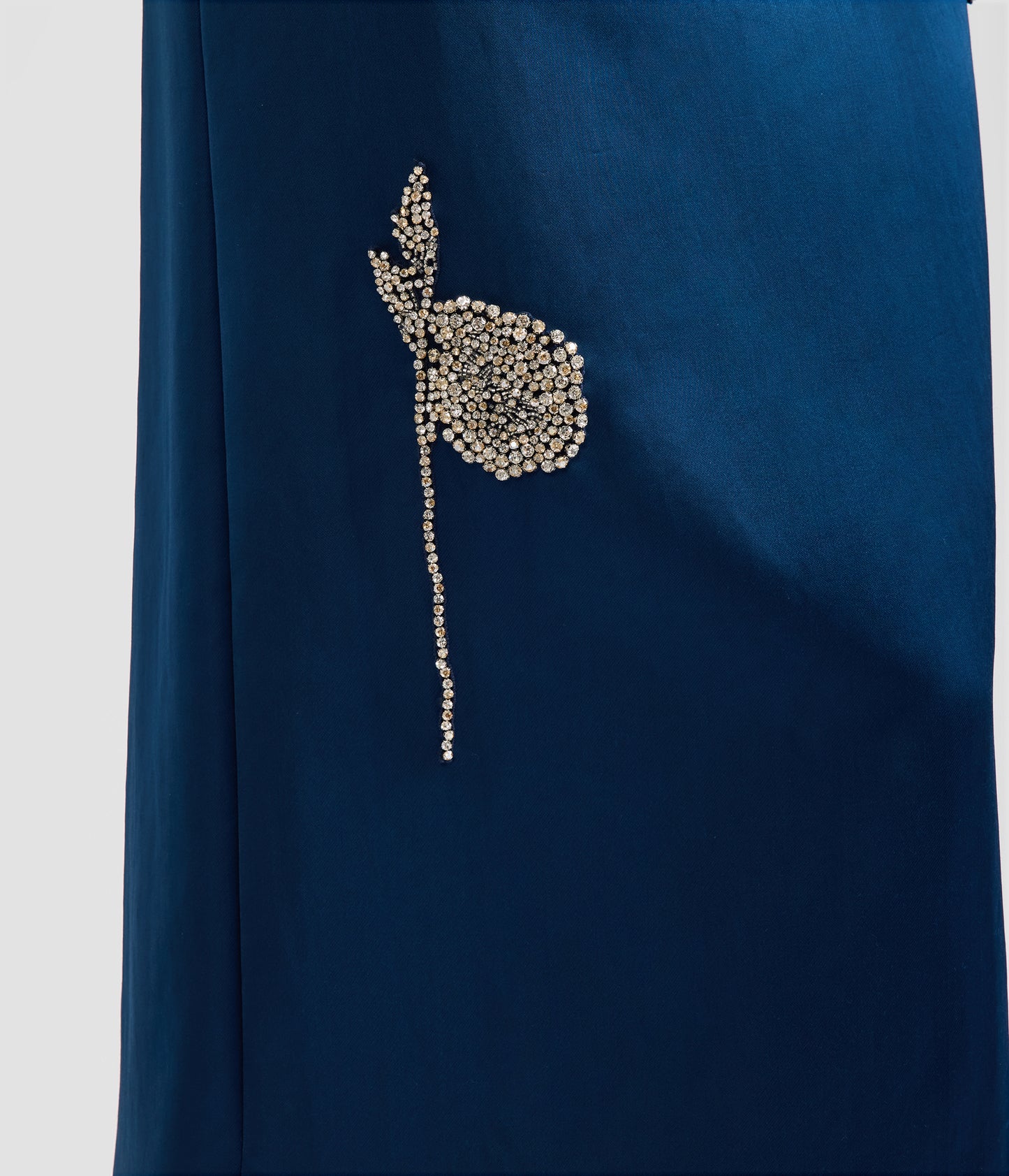 Embroidered Satin Short Sleeve Midi Dress