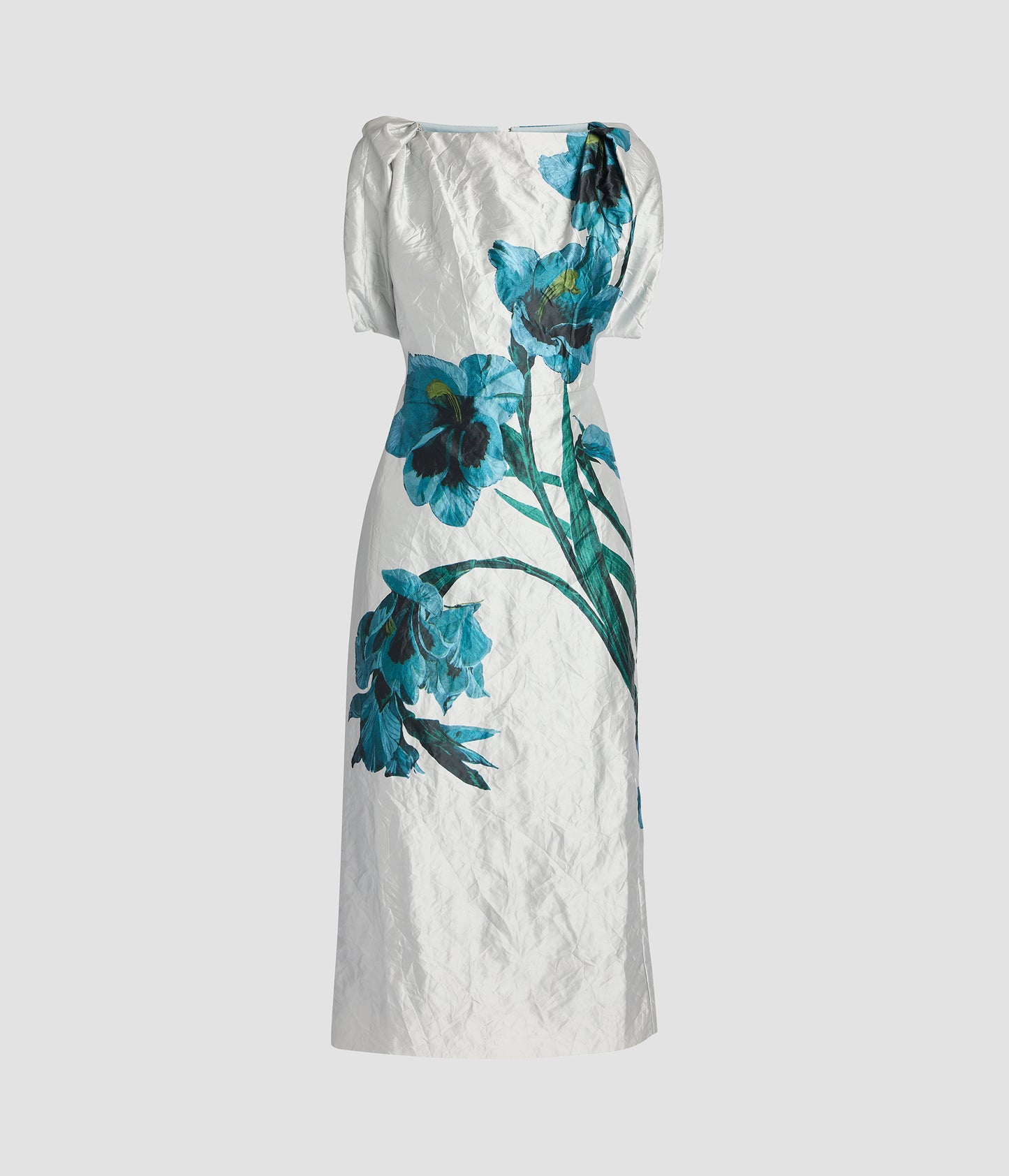 short sleeve floral midi dress Womens Next Cobalt Blue Print Textured Satin Twist Front US 14 Tall sleeve length 11.1 inM Short Sleeve Side Slit Floral