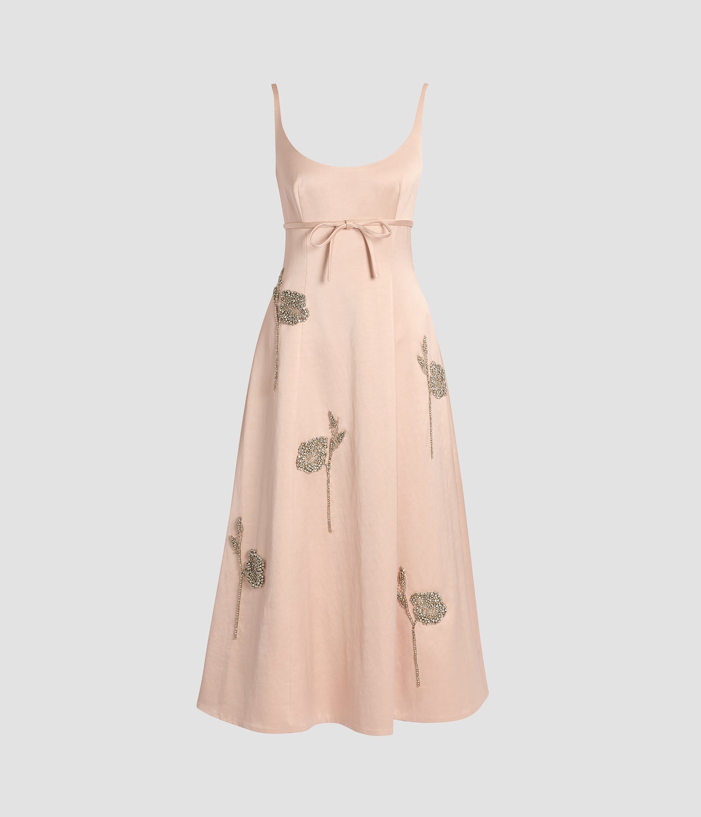 Embroidered Heavy Satin Sleeveless Midi Dress