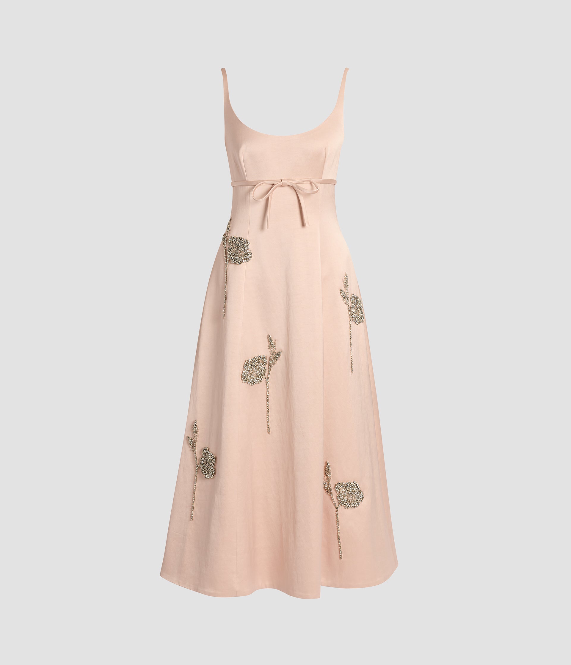 Embroidered Heavy Satin Sleeveless Midi Dress