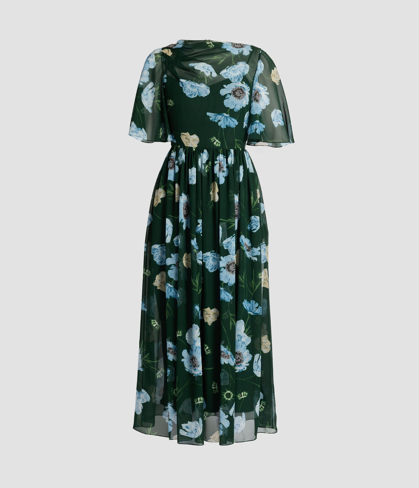 Floral Silk Voile Short Sleeve Midi Dress