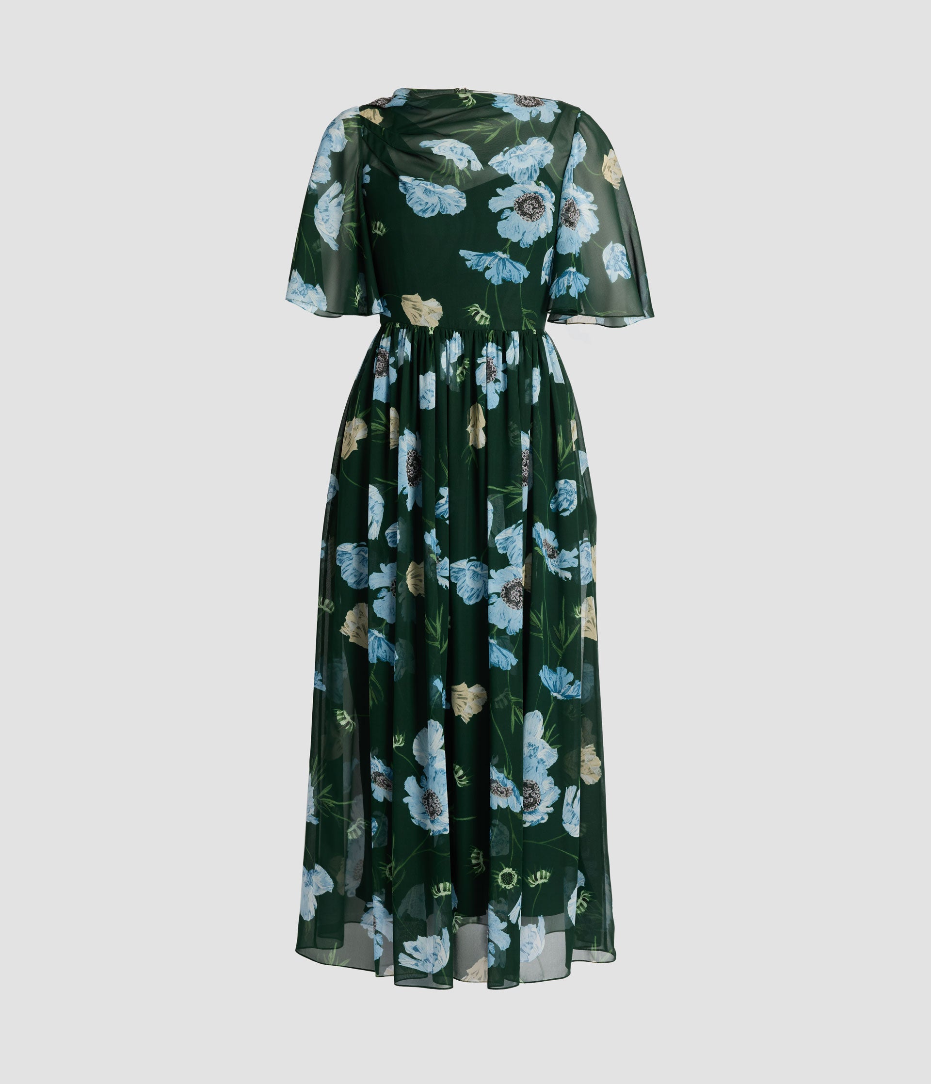 Floral Silk Voile Short Sleeve Midi Dress