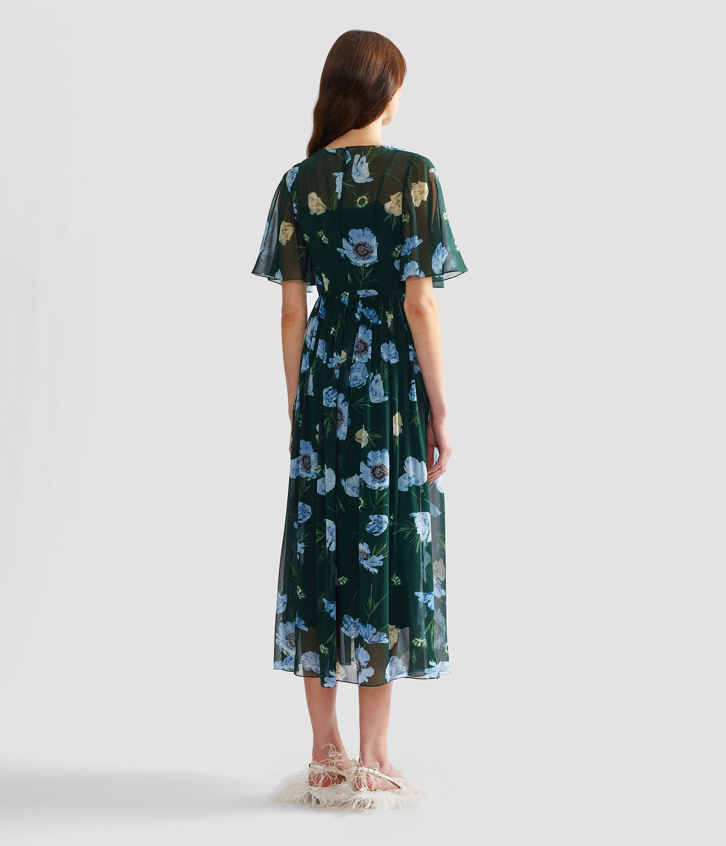 Floral Silk Voile Short Sleeve Midi Dress