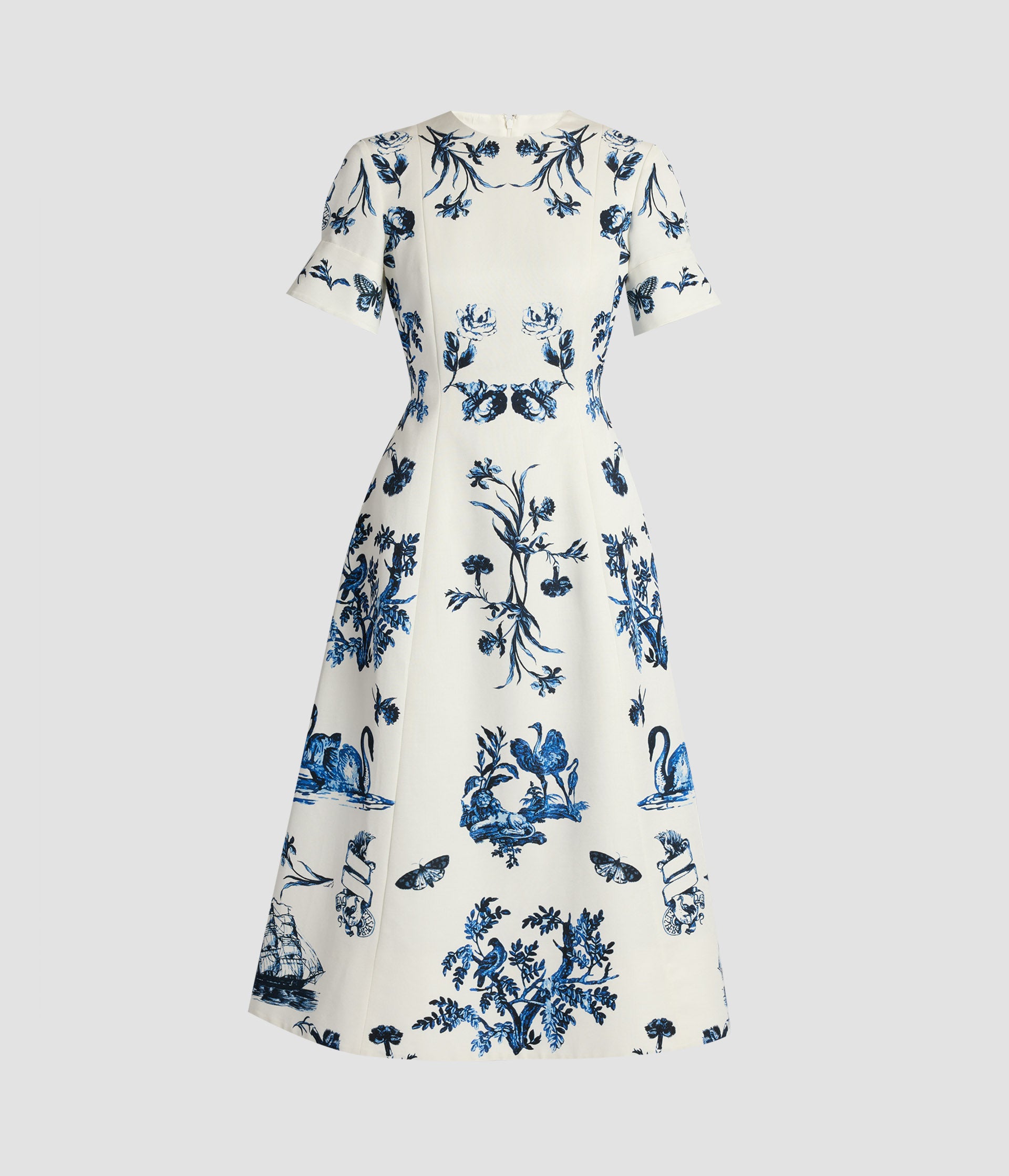 Floral Cotton Faille Short Sleeve Midi Dress