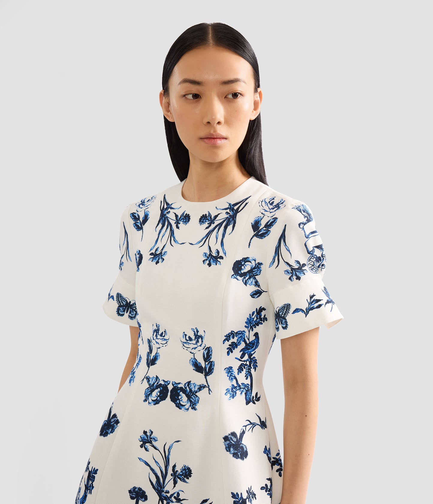 Floral Cotton Faille Short Sleeve Midi Dress