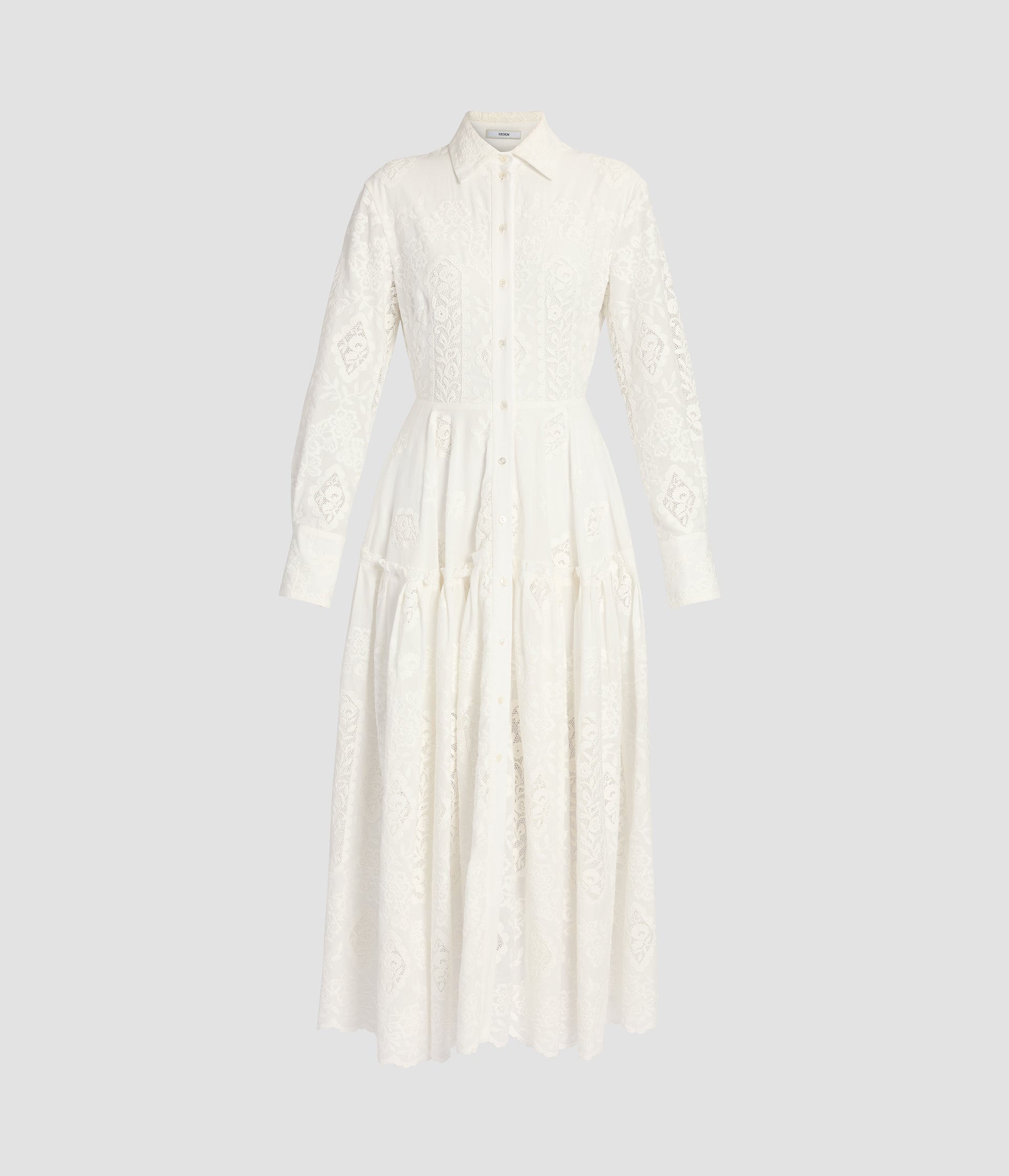 Embroidered Cotton Long Sleeve Shirt Dress