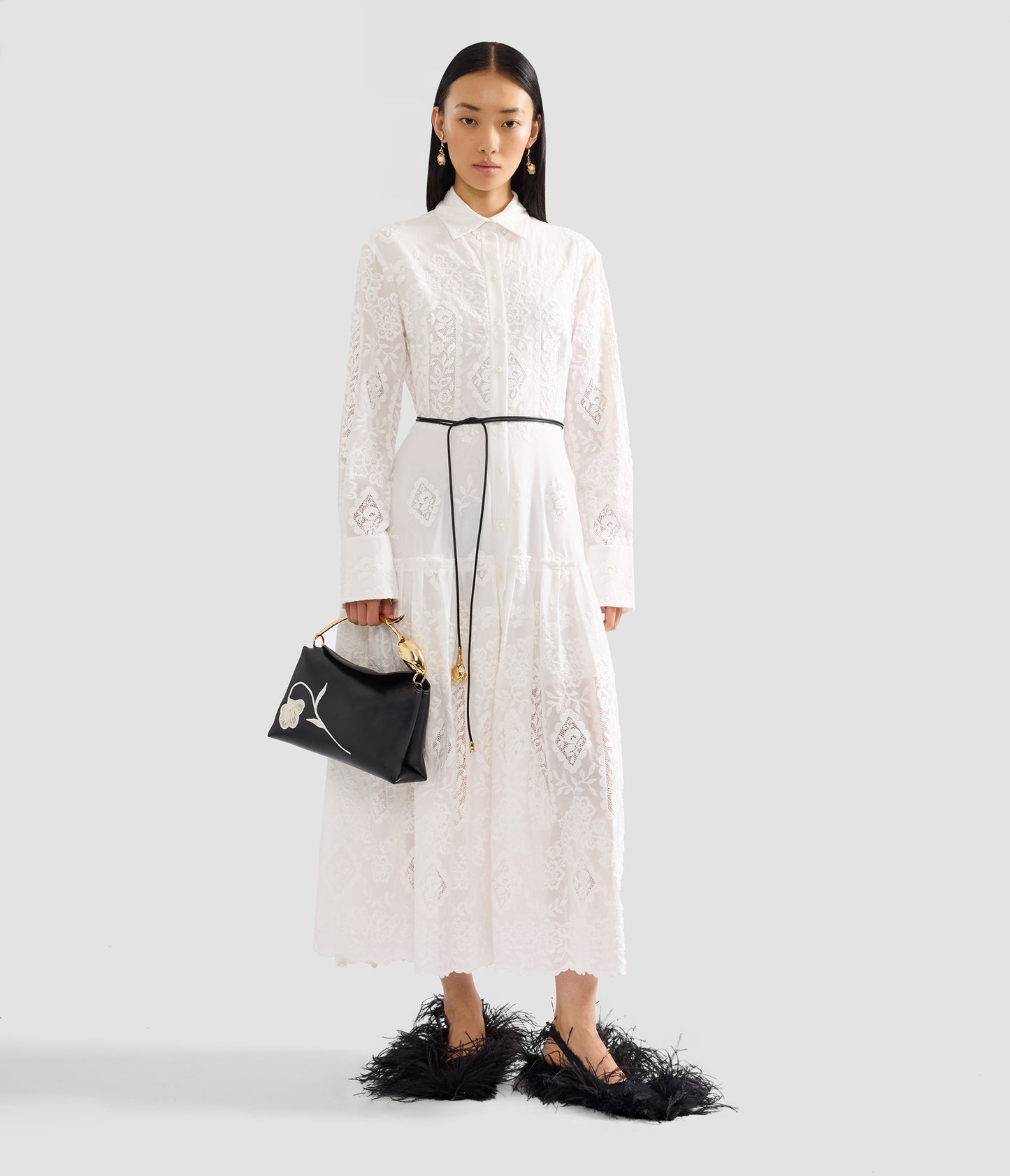 Embroidered Cotton Long Sleeve Shirt Dress