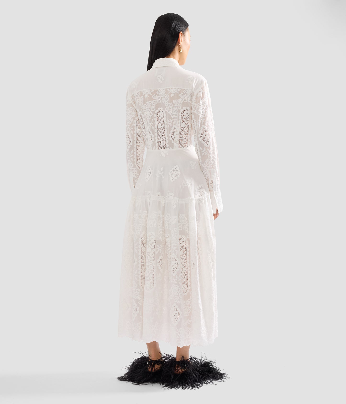 Embroidered Cotton Long Sleeve Shirt Dress