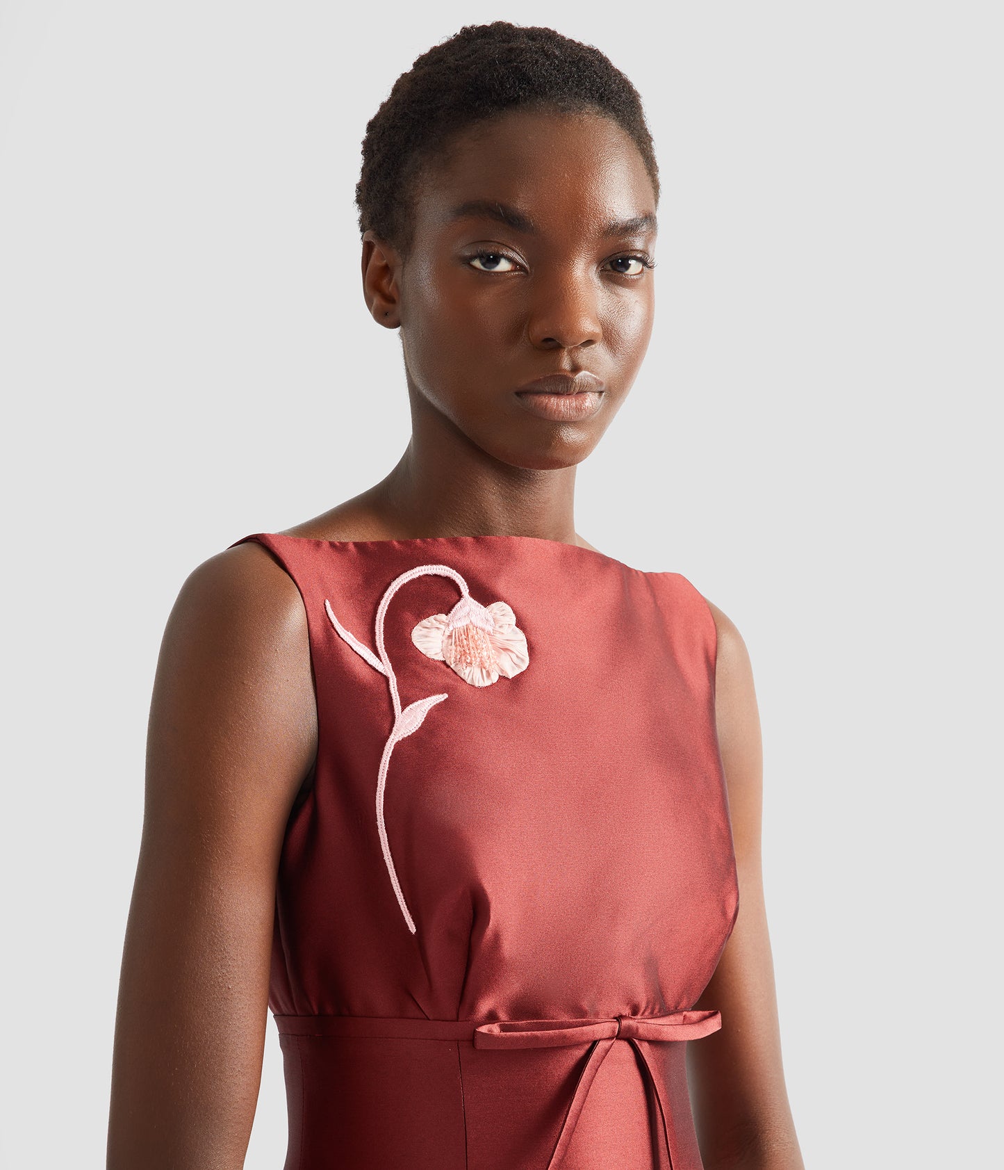 Embroidered Mikado Sleeveless Midi Dress