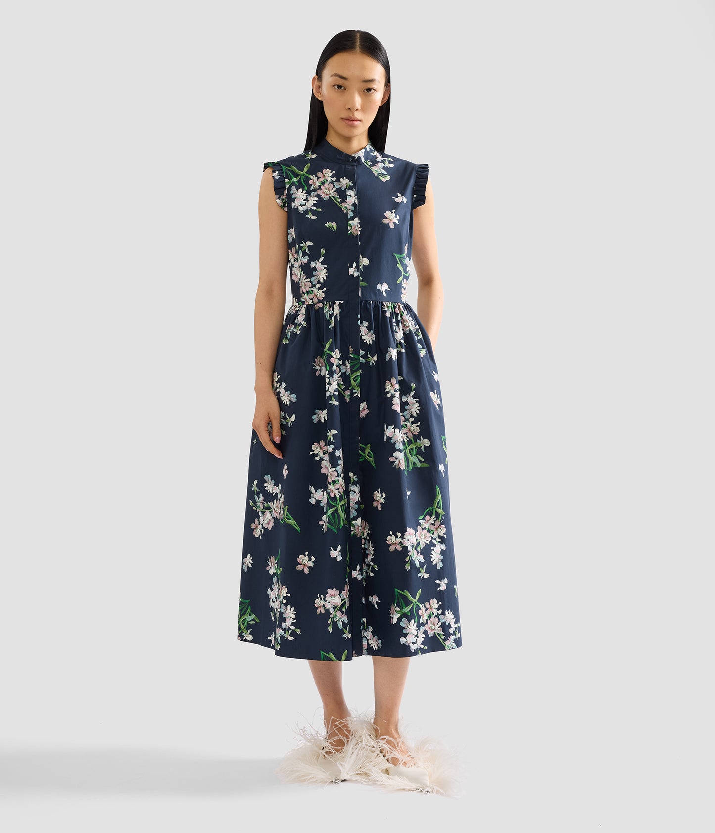 Floral Cotton Sleeveless Midi Dress