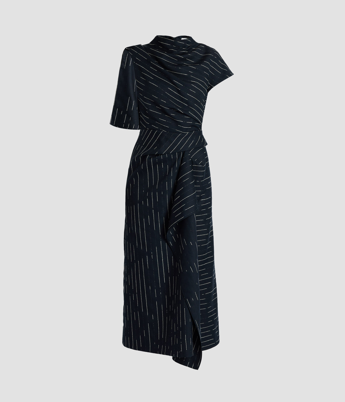 Stripe Tailoring Draped Midi Dress