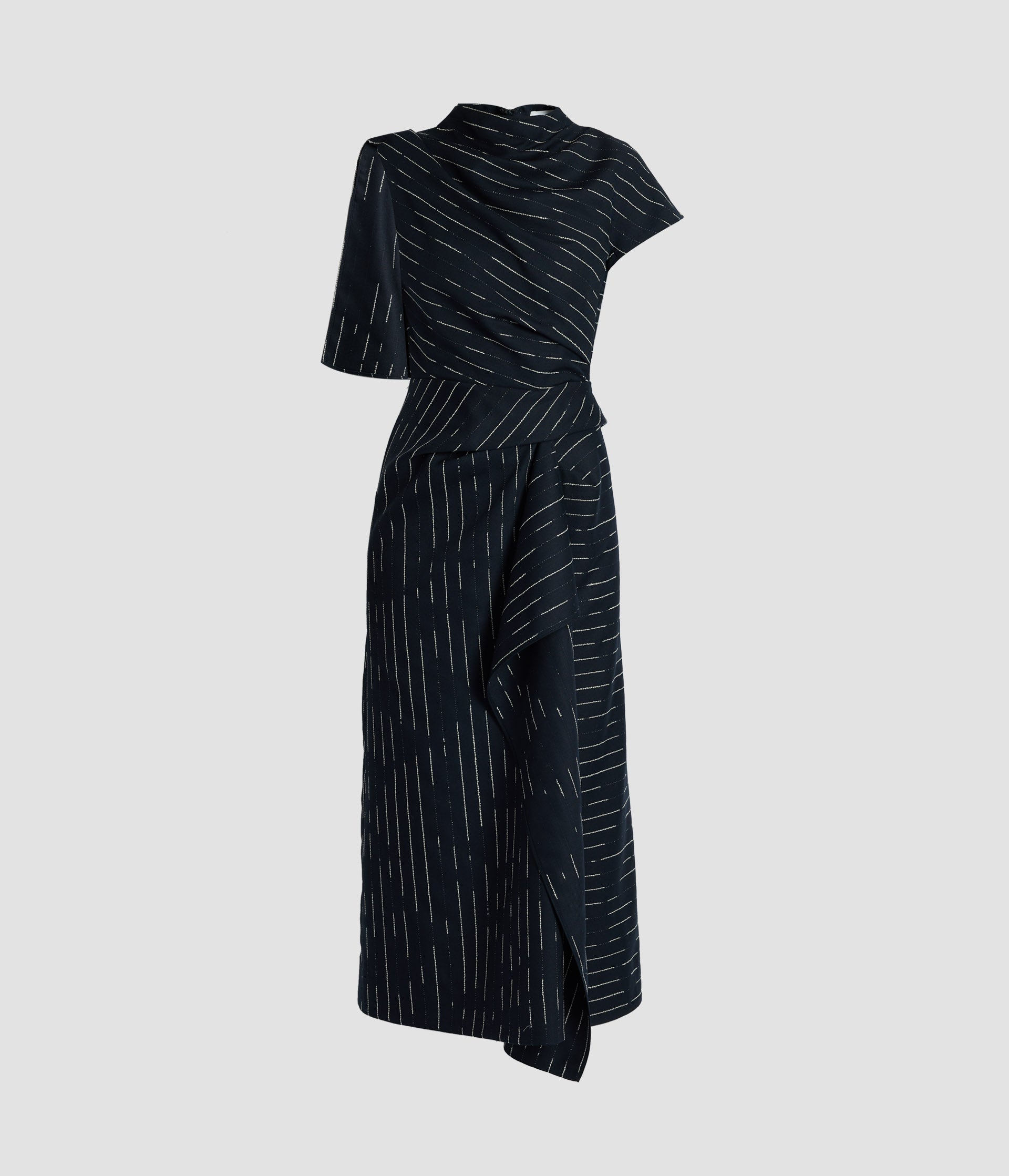 Stripe Tailoring Draped Midi Dress
