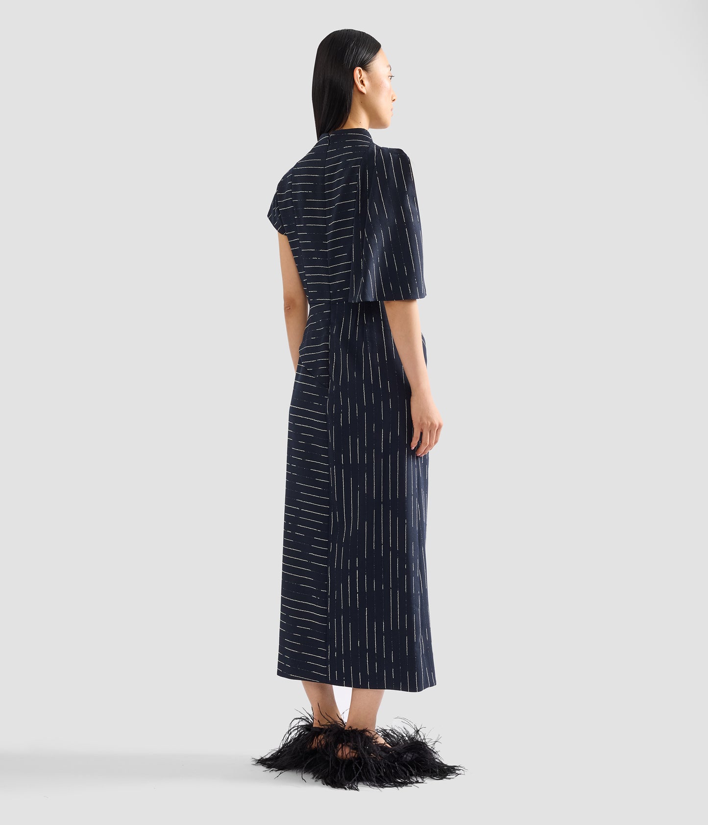 Stripe Tailoring Draped Midi Dress