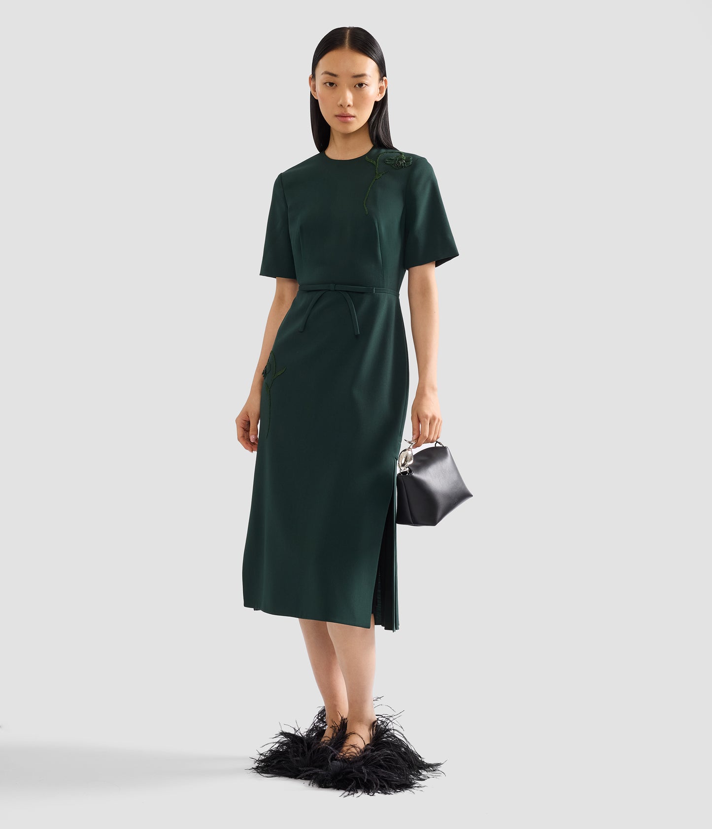 Pleatable Wool Tailored Midi Dress