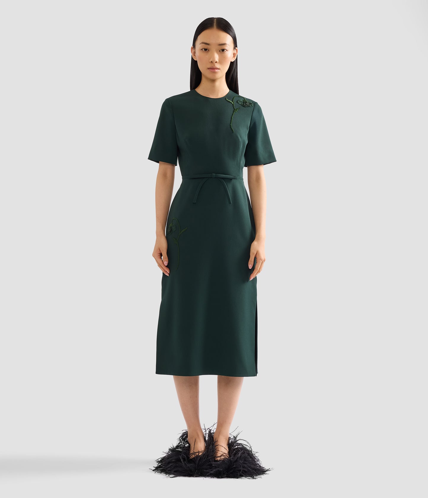 Pleatable Wool Tailored Midi Dress