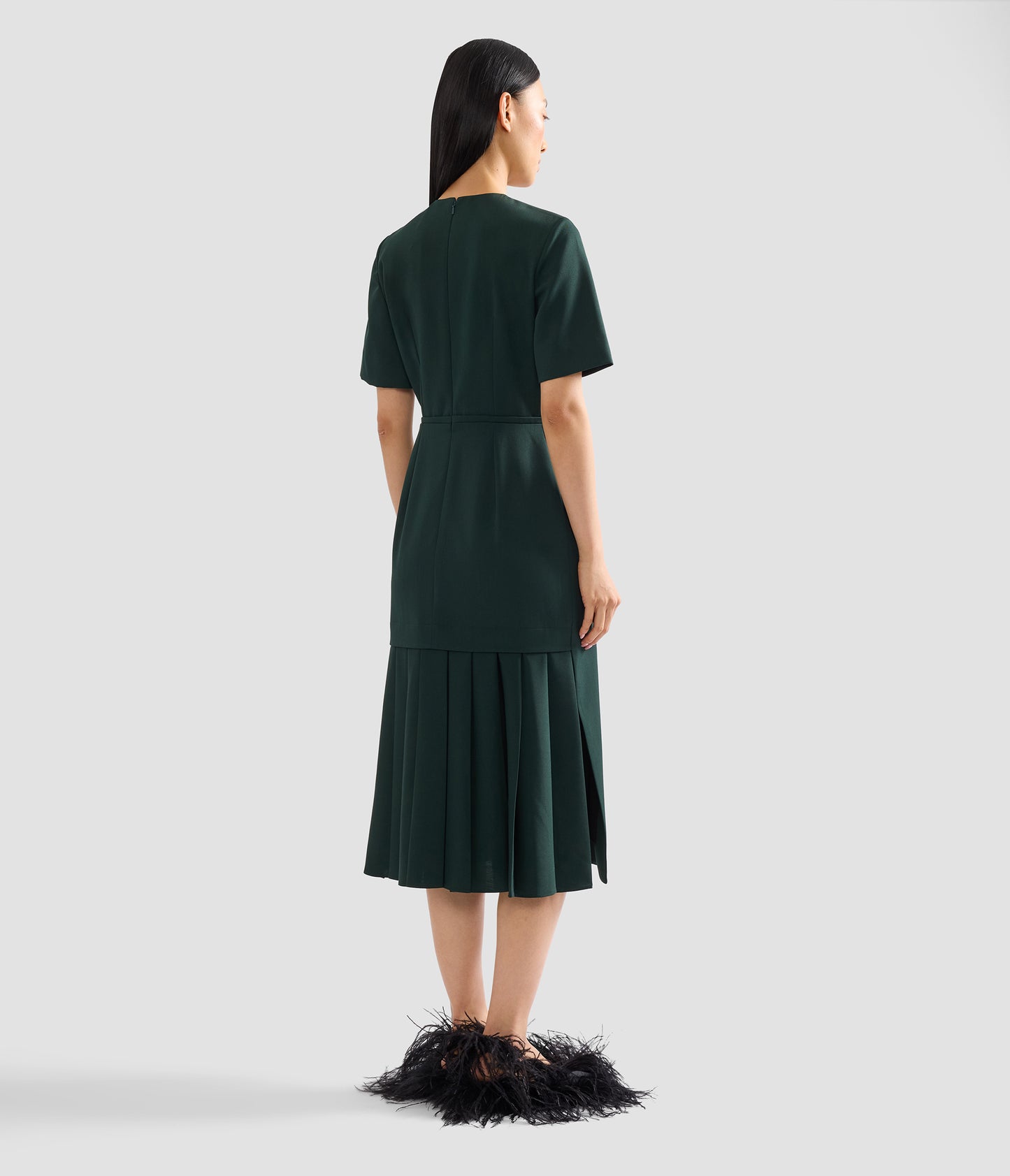Pleatable Wool Tailored Midi Dress