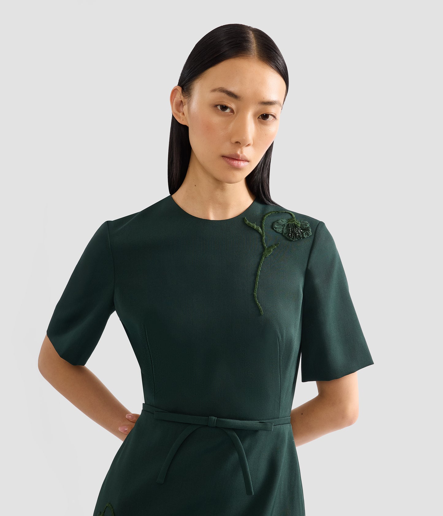 Pleatable Wool Tailored Midi Dress