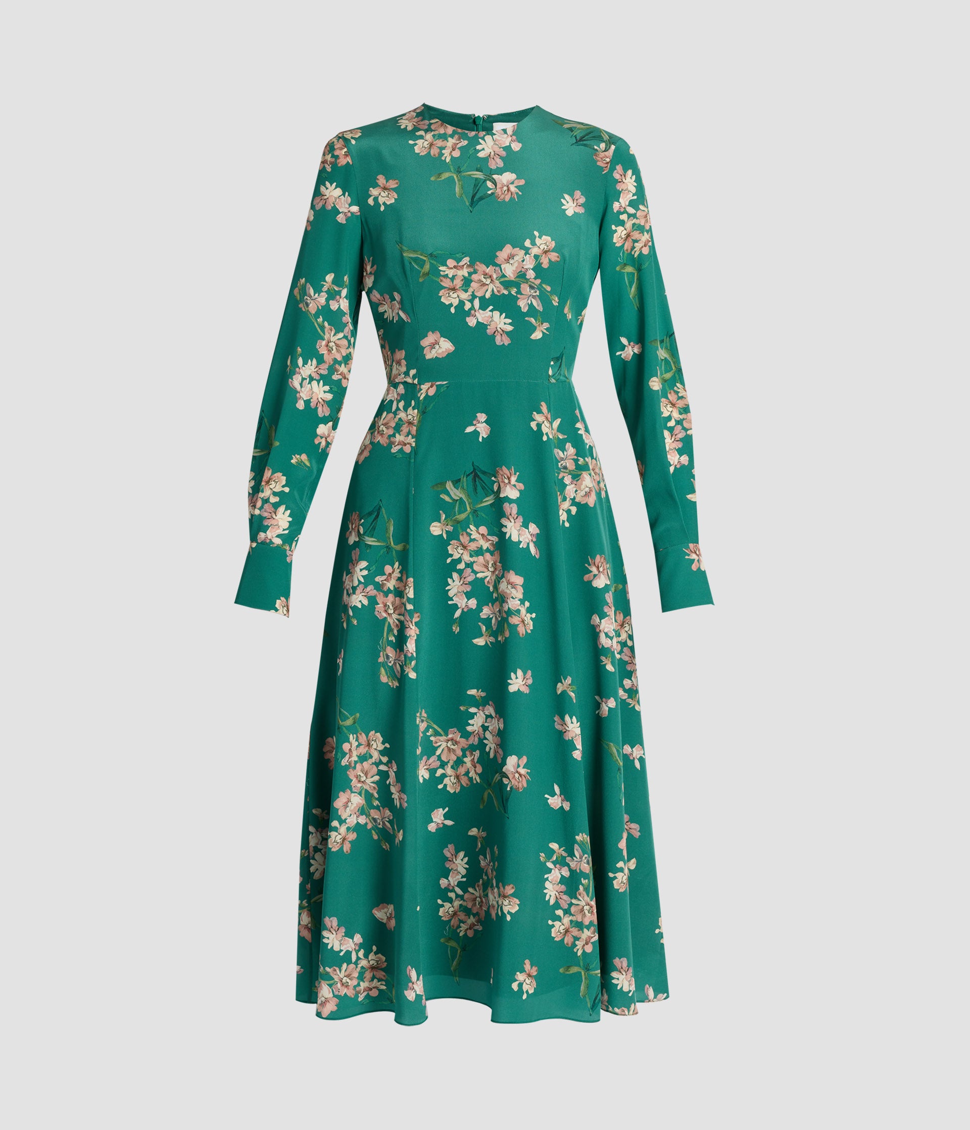 Floral Crepe De Chine Long Sleeve Midi Dress