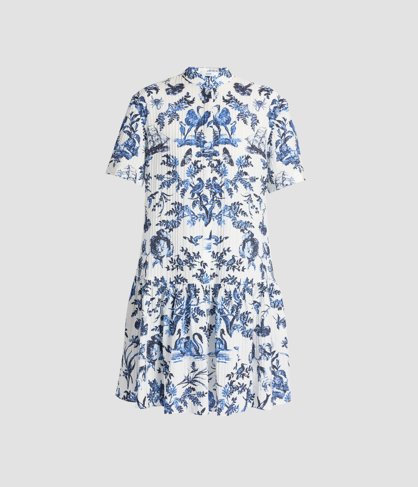 Crinkled Jacquard Mini Shirt Dress