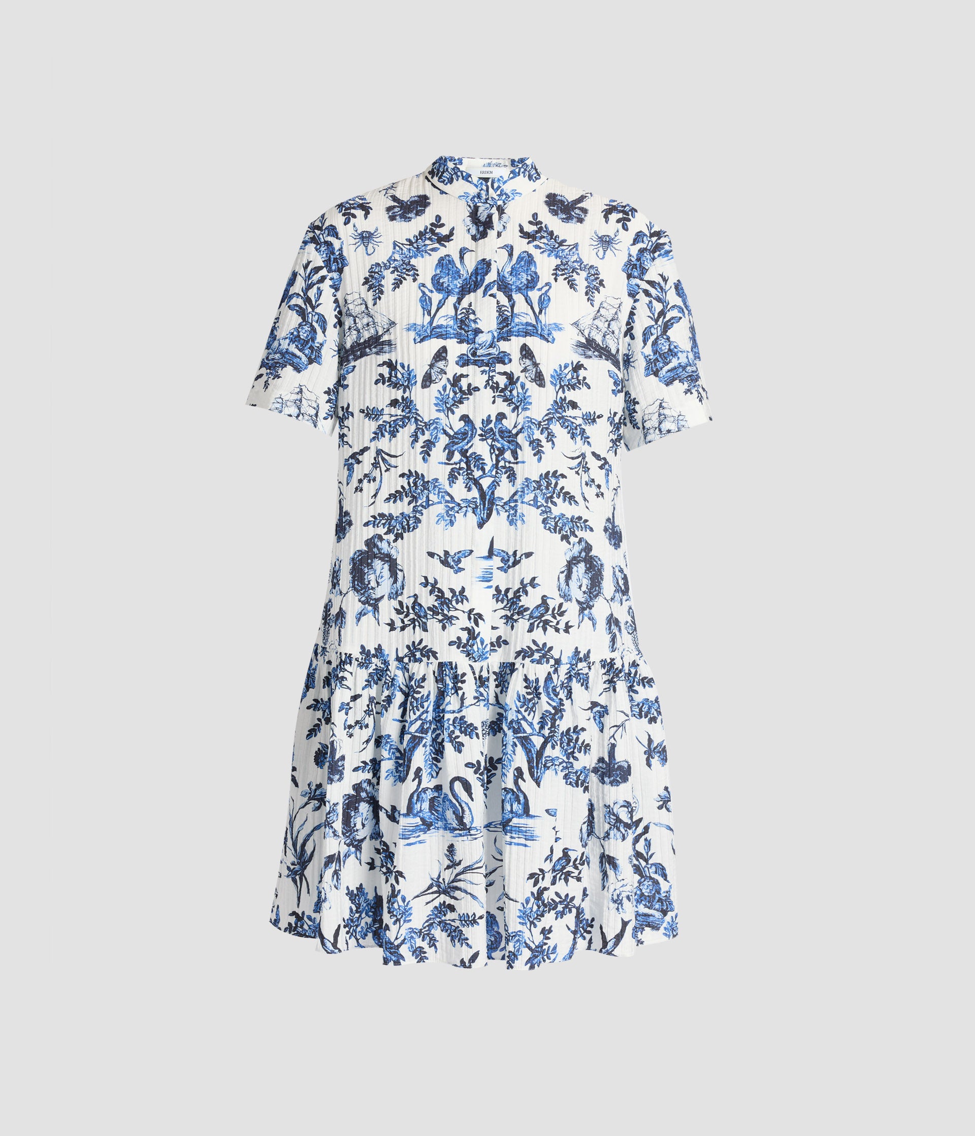 Crinkled Jacquard Mini Shirt Dress