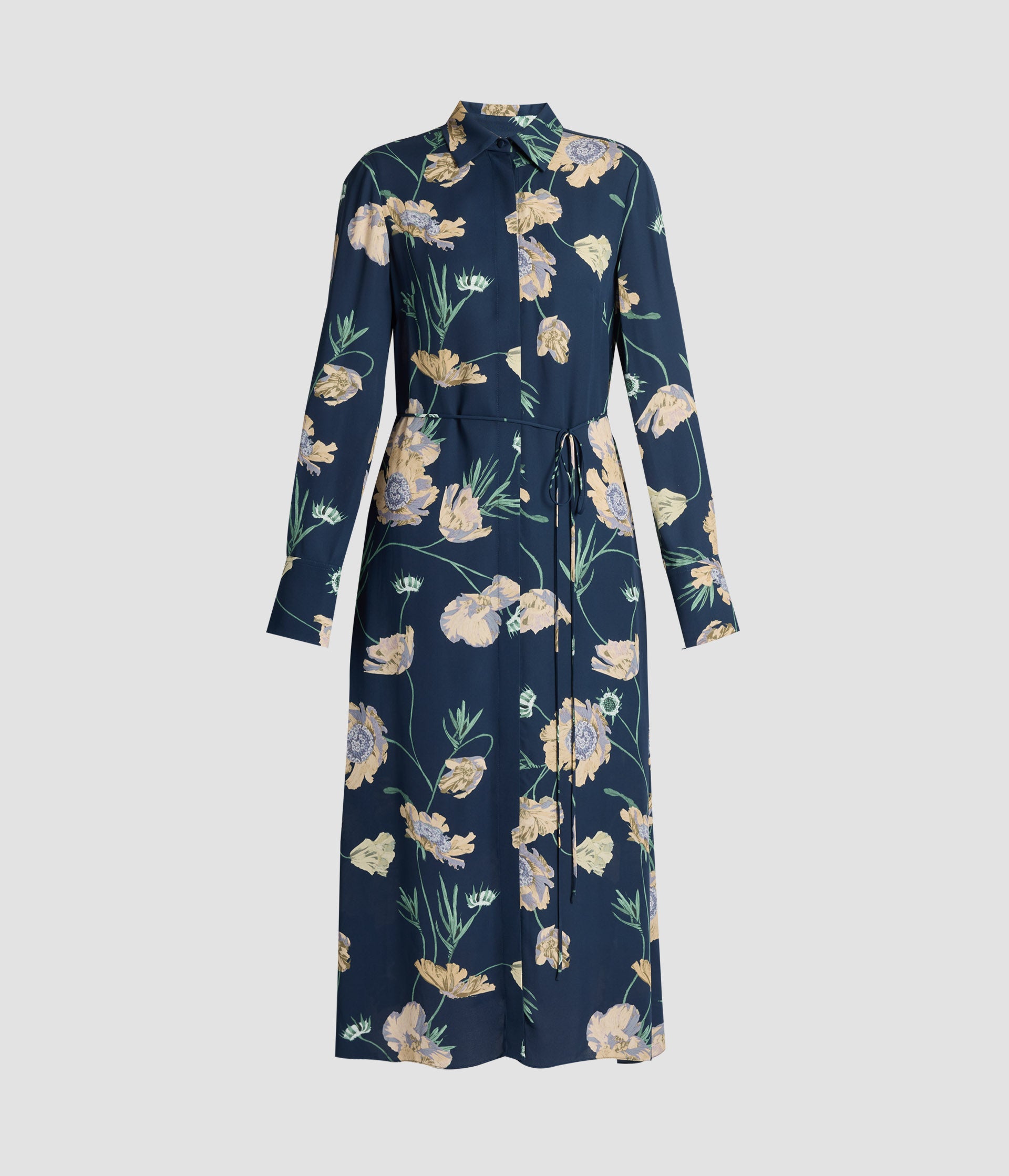 Floral Crepe Long Sleeve Midi Shirt Dress