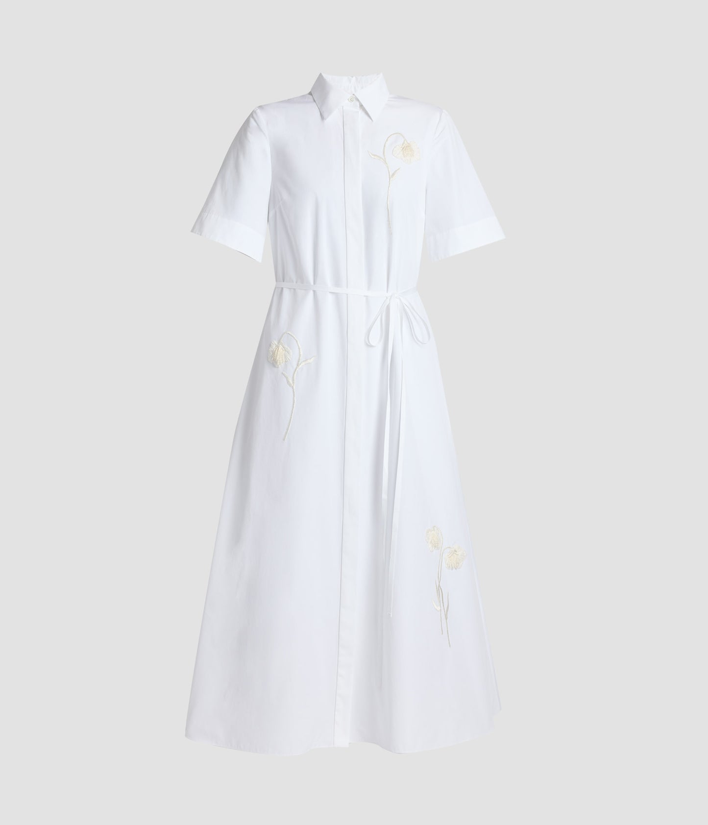 Embroidered Cotton Poplin Midi Shirt Dress