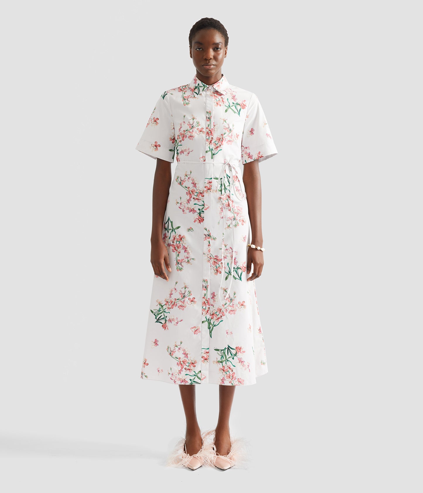 Floral Cotton Short Sleeve Midi Dress