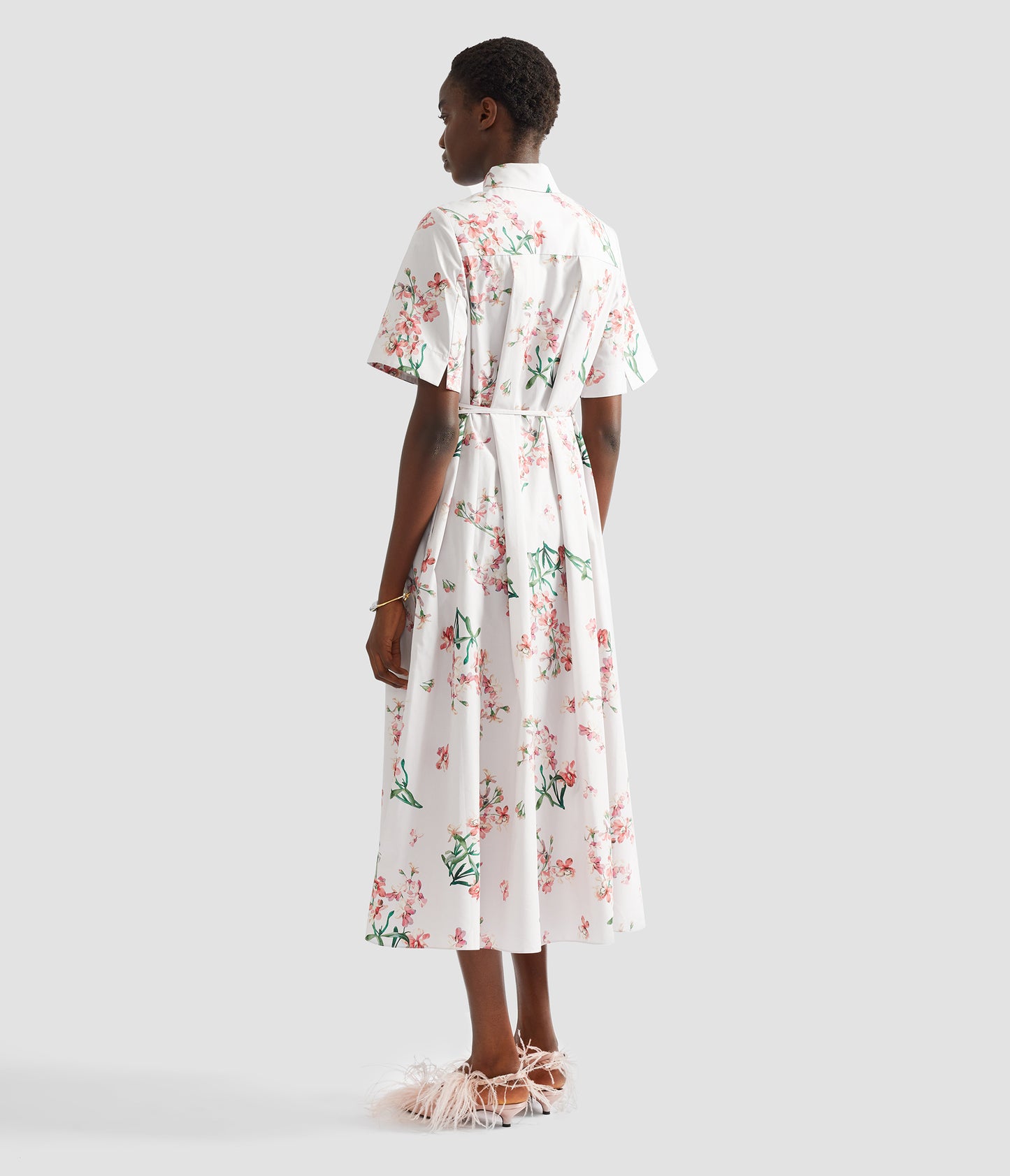 Floral Cotton Short Sleeve Midi Dress