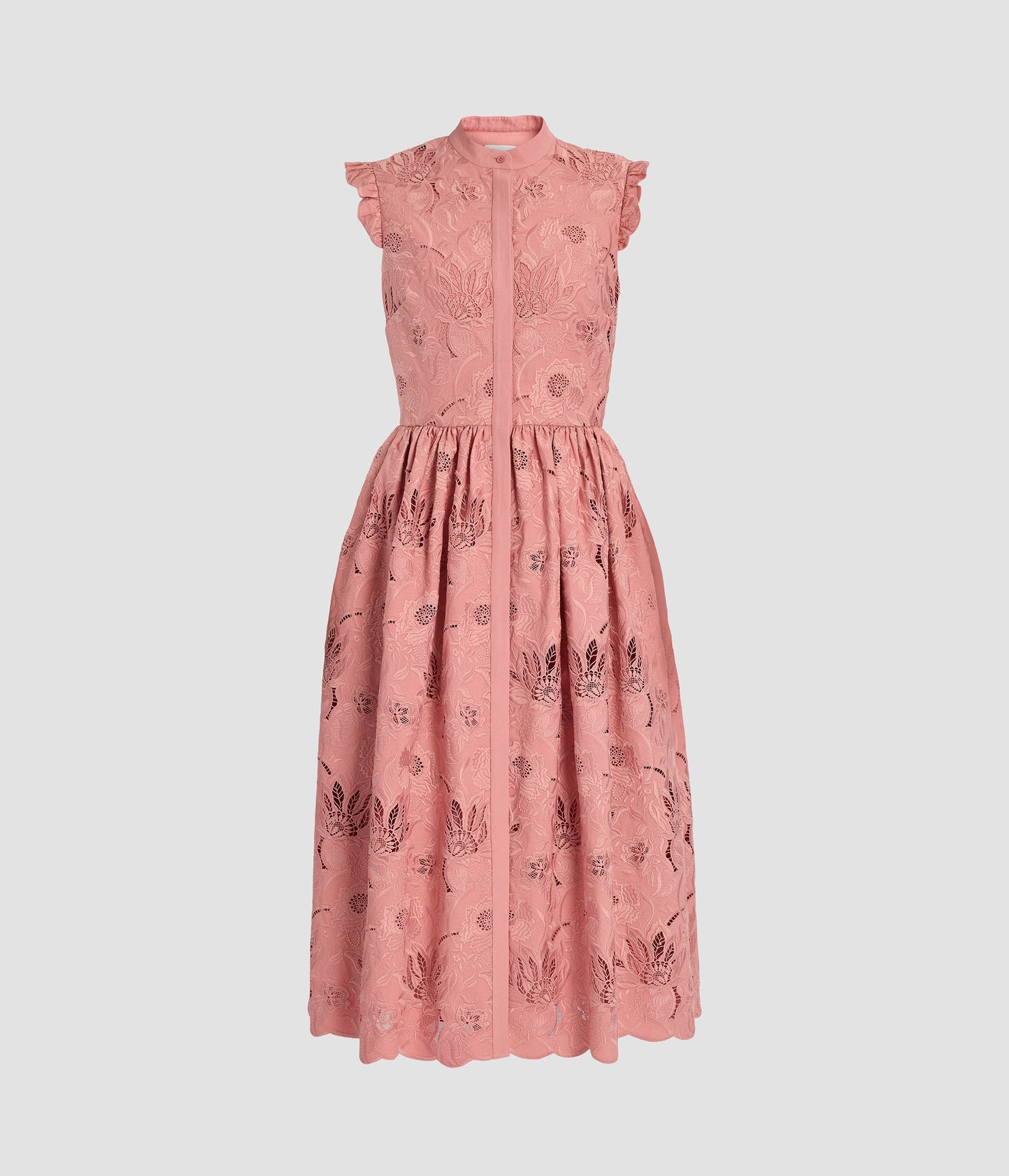 Floral Cotton Cutwork Sleeveless Midi Dress