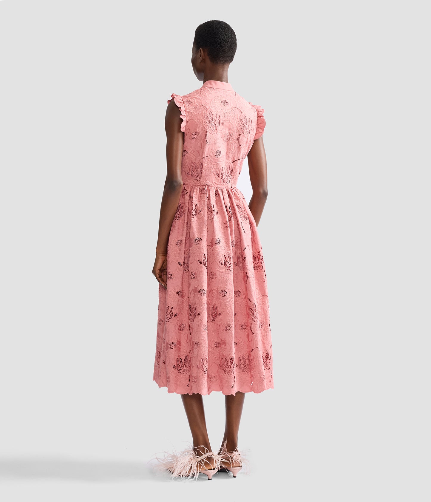 Floral Cotton Cutwork Sleeveless Midi Dress