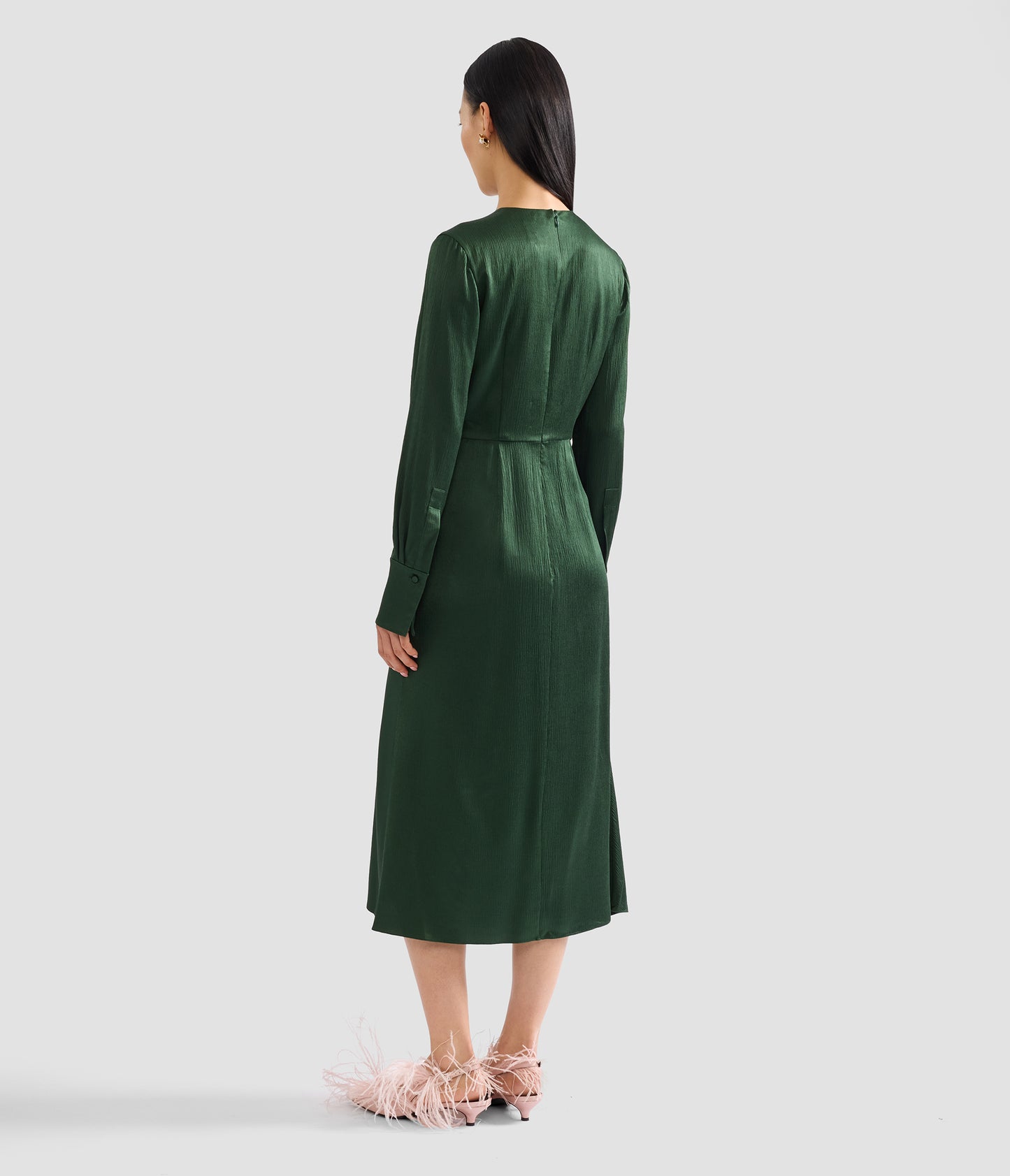 Satin Seersucker Draped Midi Dress