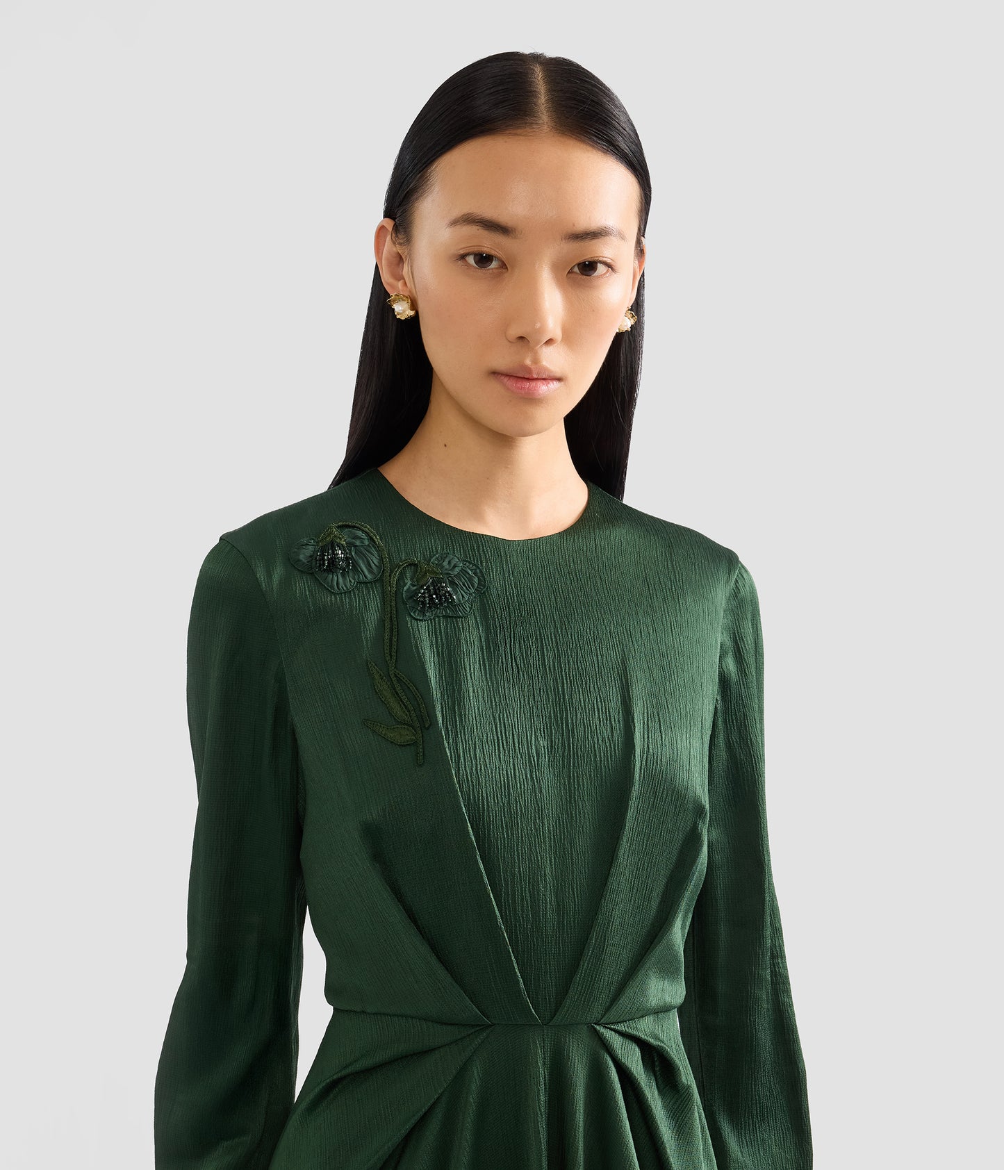 Satin Seersucker Draped Midi Dress
