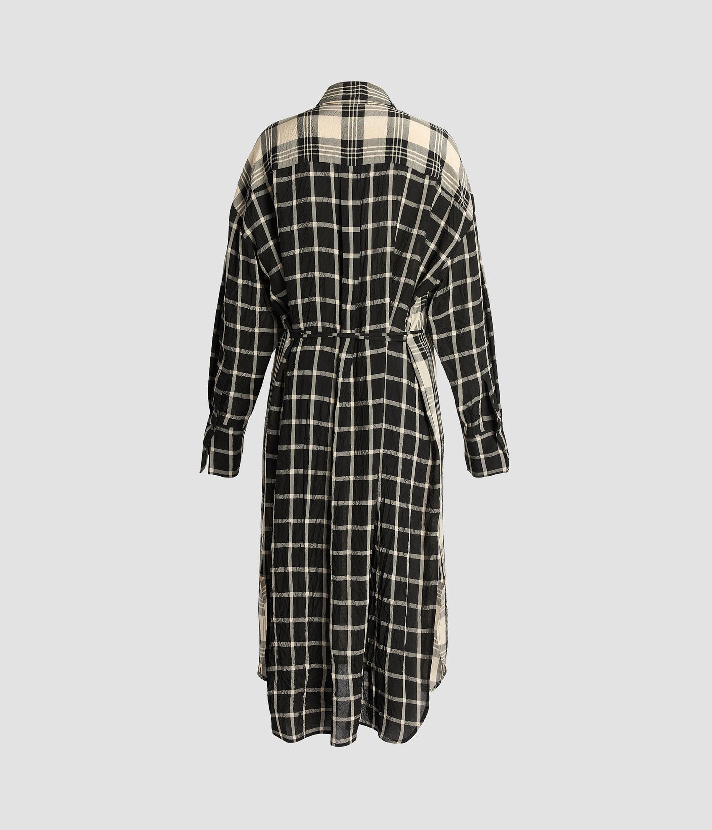 Crushed Window Check Long Sleeve Midi Dress