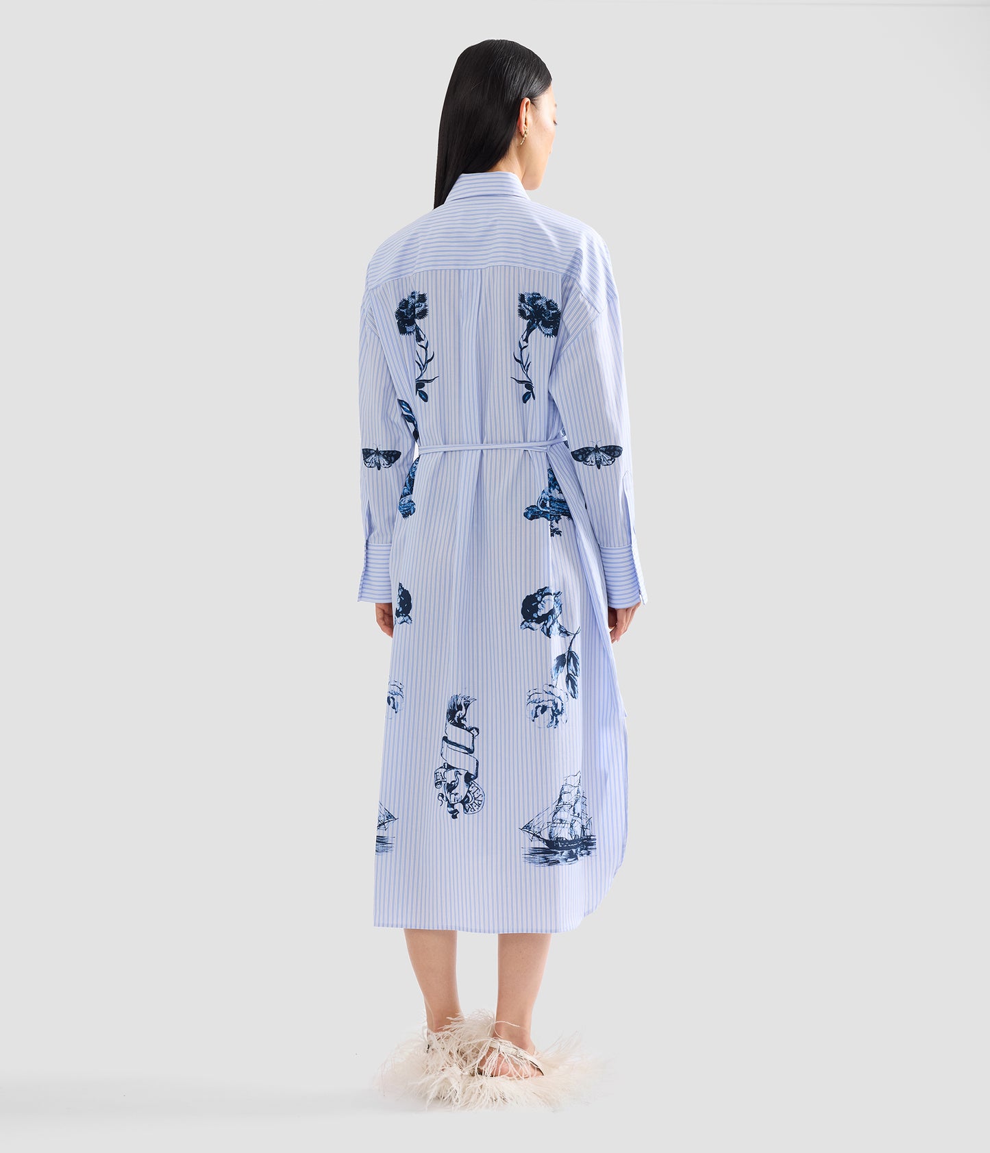 Stripe Poplin Long Sleeve Midi Shirt Dress