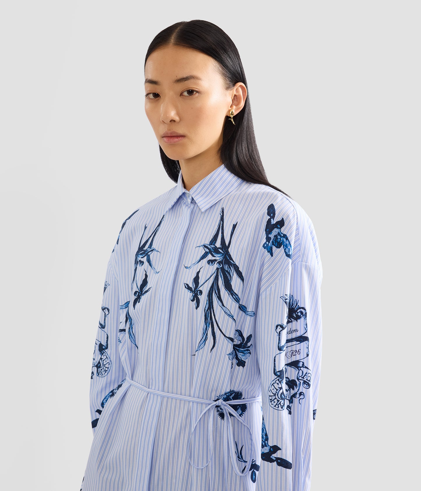 Stripe Poplin Long Sleeve Midi Shirt Dress