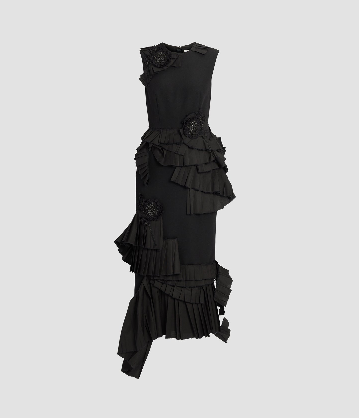 Embroidered Grain De Poudre Midi Pencil Dress