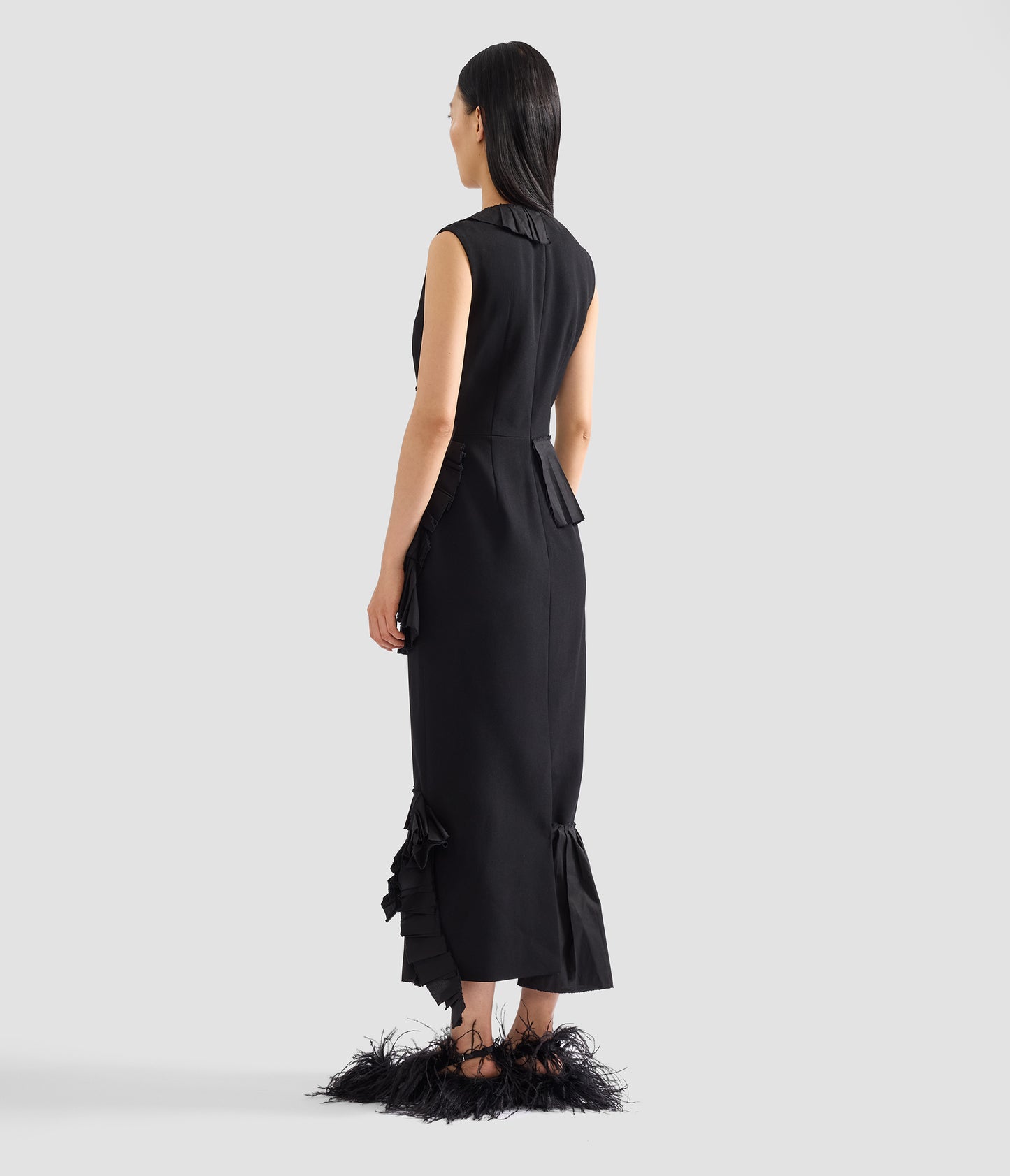 Embroidered Grain De Poudre Midi Pencil Dress